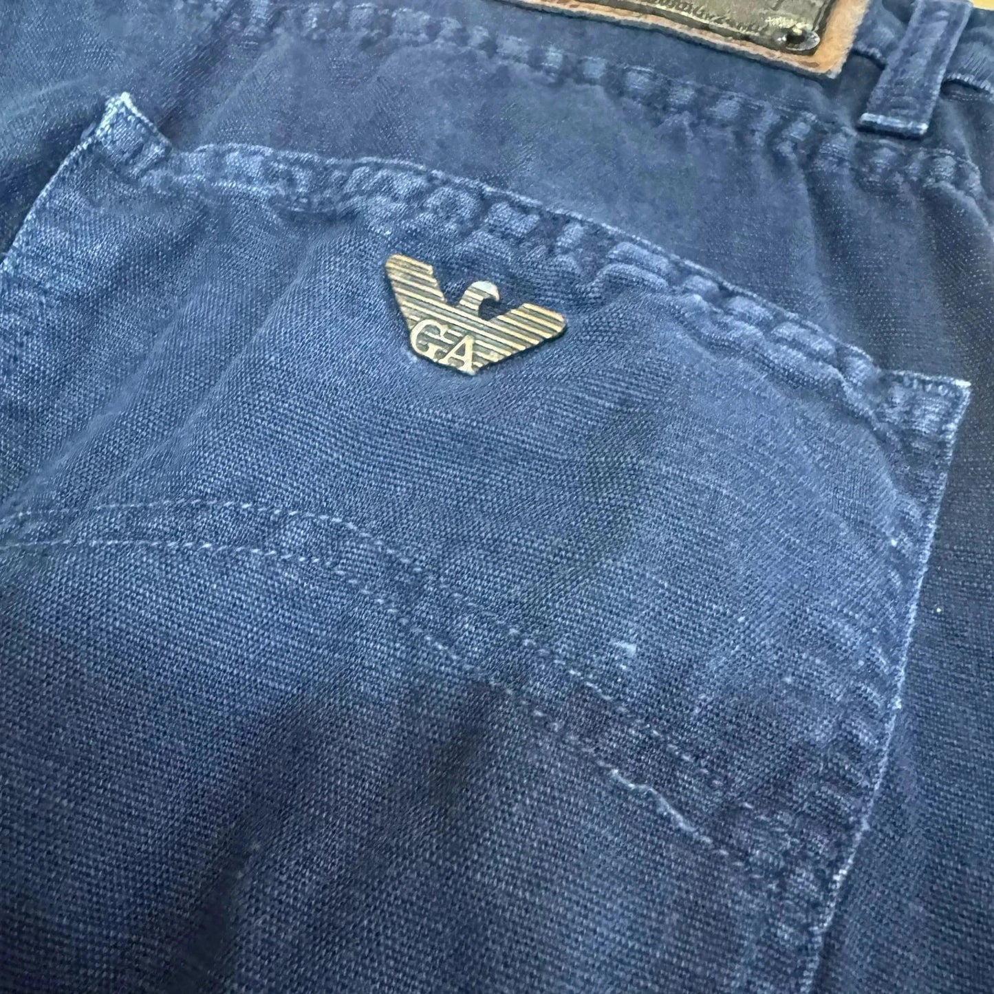 Vintage 90s Navy Armani Jeans Linen Trousers - 32W 30L
