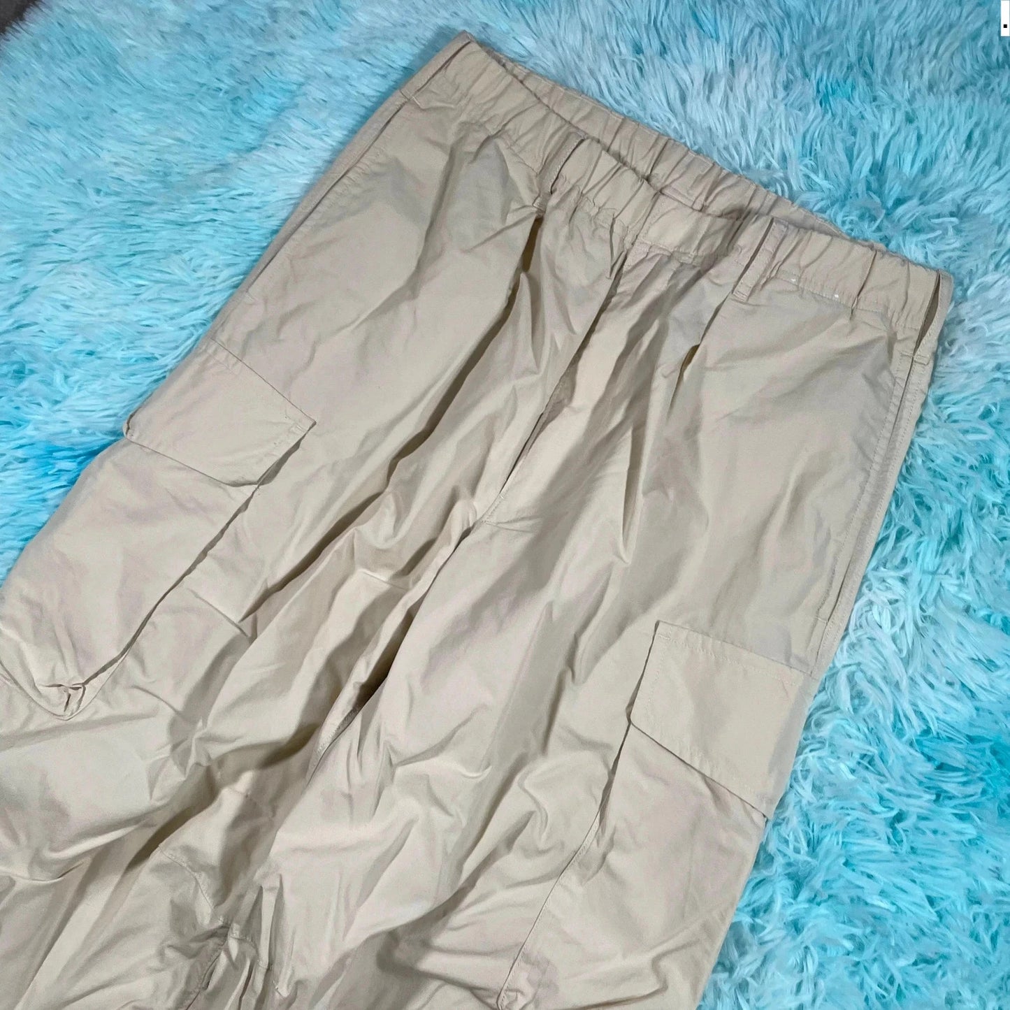 Beige Uniqlo Parachute Pants Nylon Cargo Bottoms - Medium