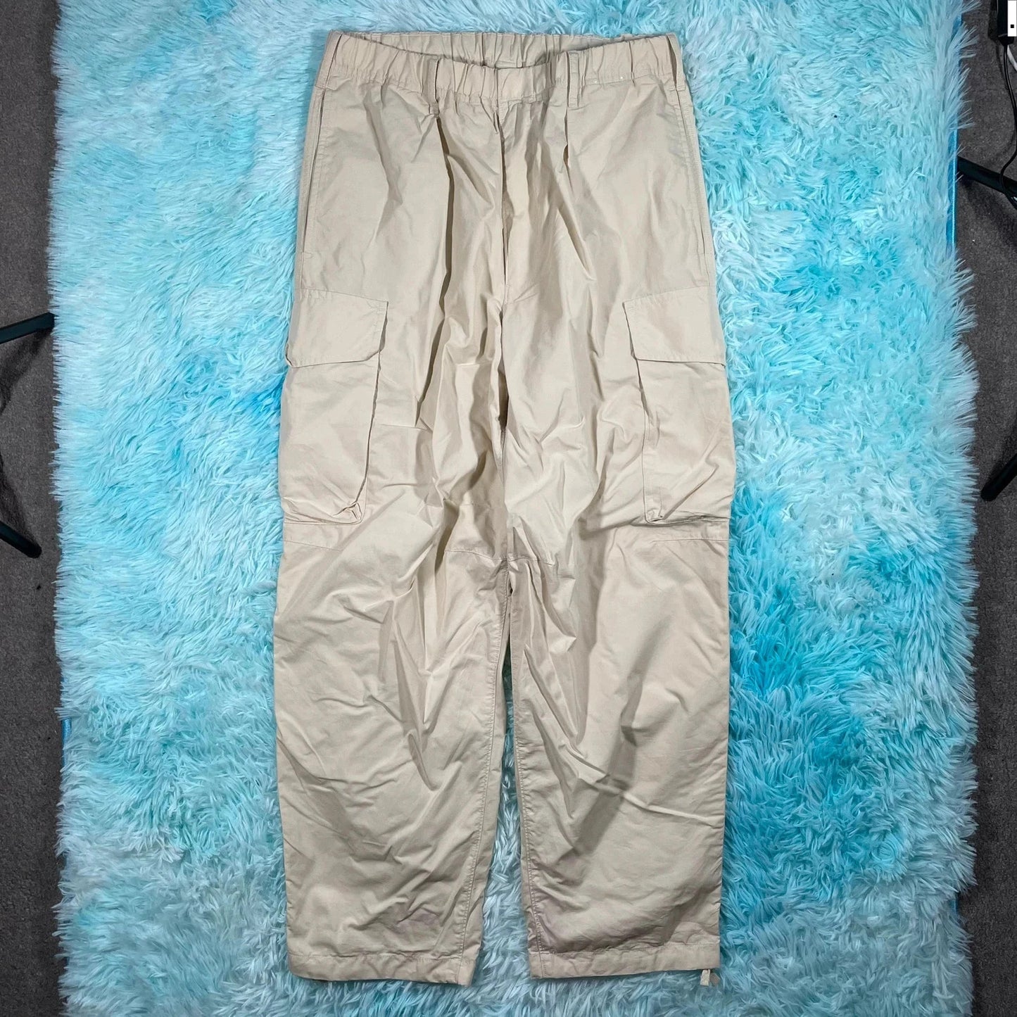 Beige Uniqlo Parachute Pants Nylon Cargo Bottoms - Medium