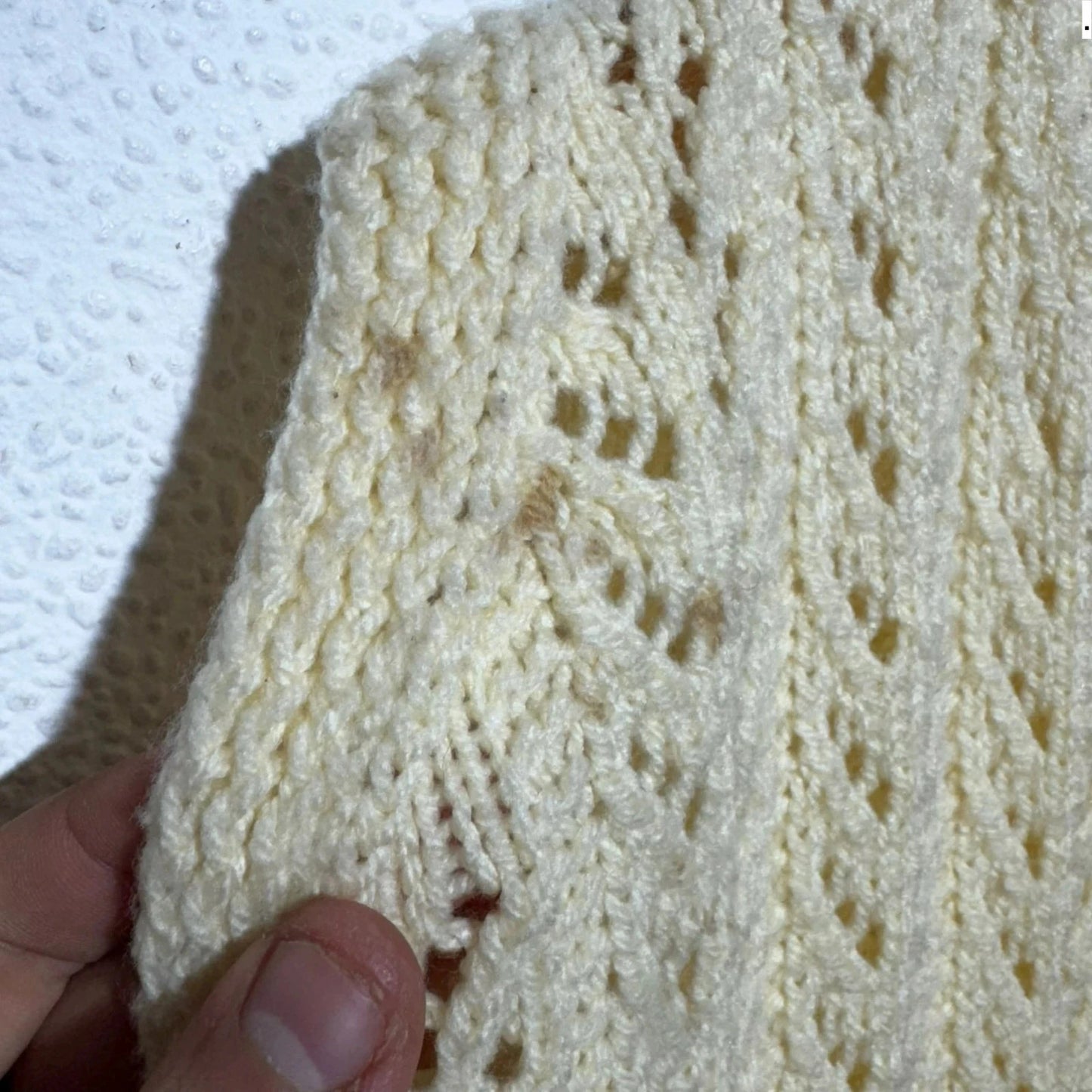 Vintage 90s Cream Sweater Vest Cardigan - Small
