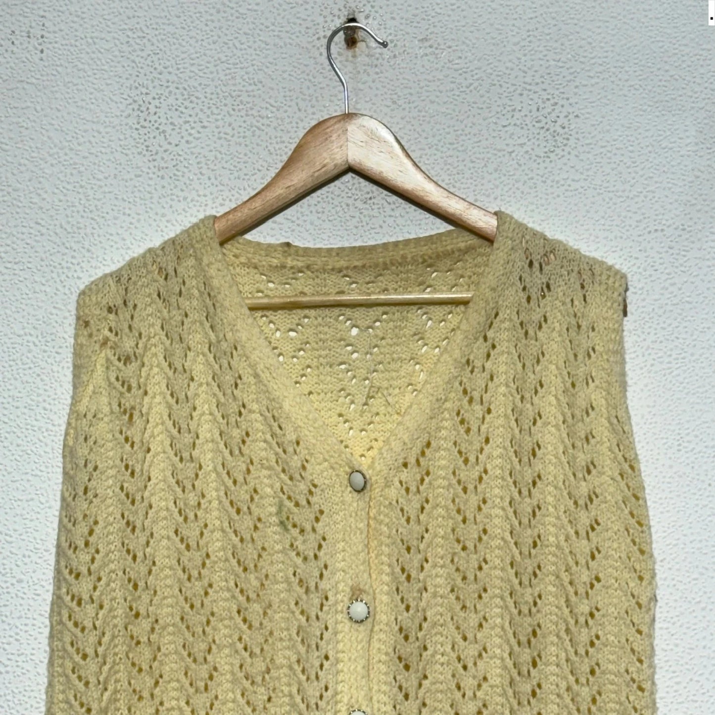 Vintage 90s Cream Sweater Vest Cardigan - Small