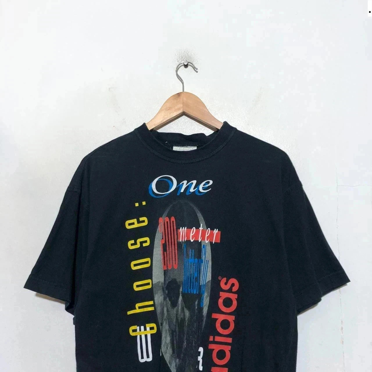 Vintage 90s Black Adidas Swimming Graphic T Shirt 200m Butterfly - Medium