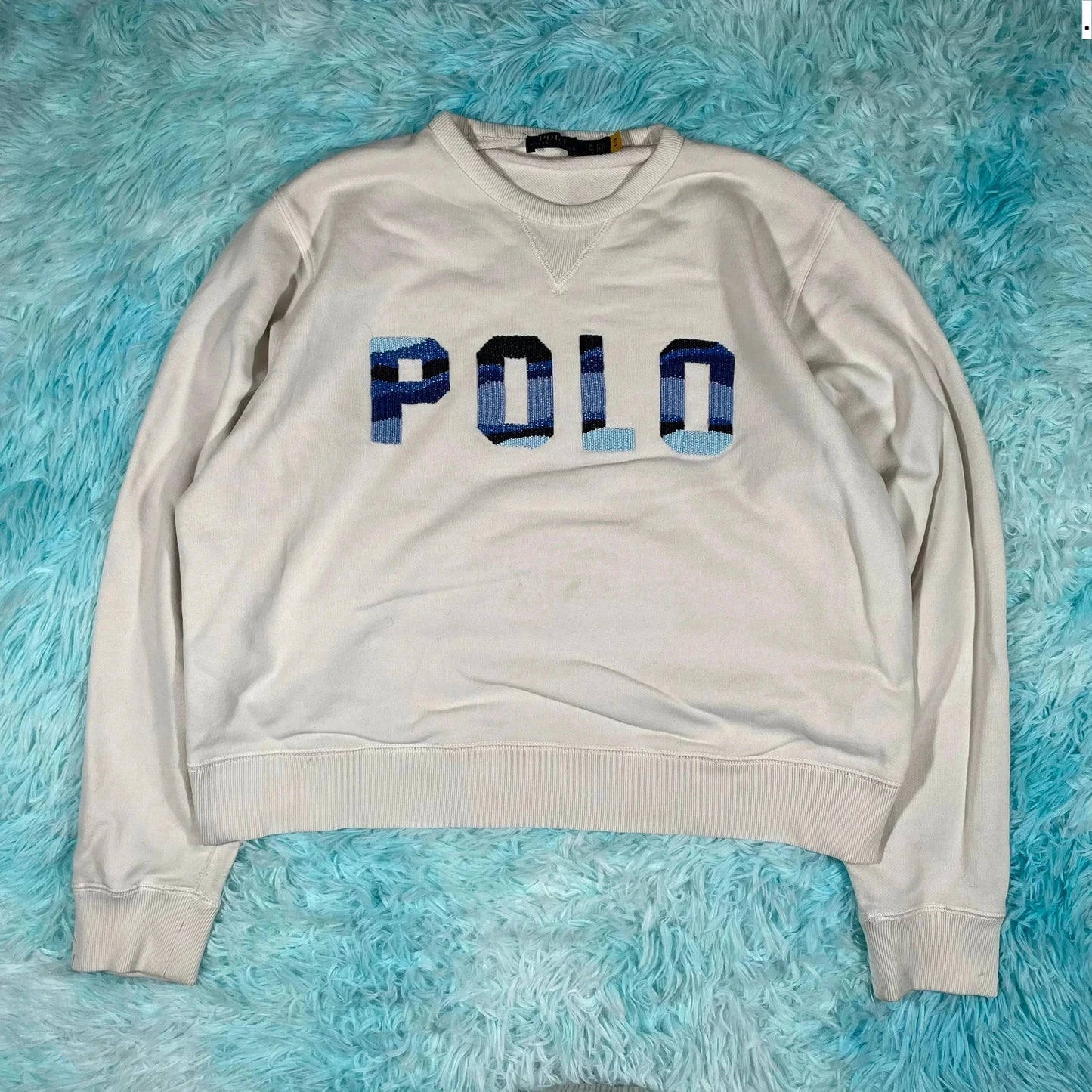 White Polo Ralph Lauren Sweatshirt Spellout - Womens XL