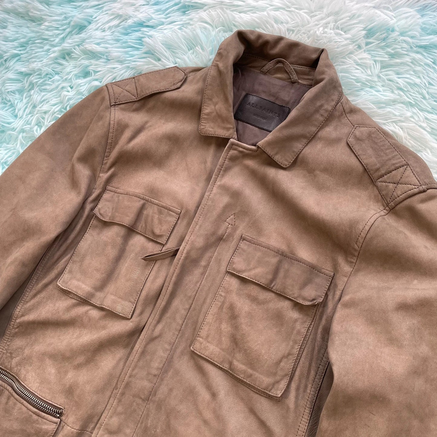 Tan Brown AllSaints Suede Leather Jacket - Medium