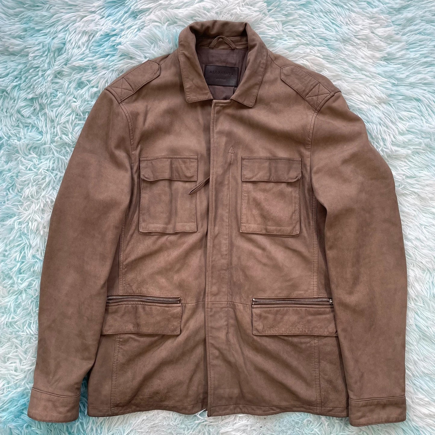Tan Brown AllSaints Suede Leather Jacket - Medium