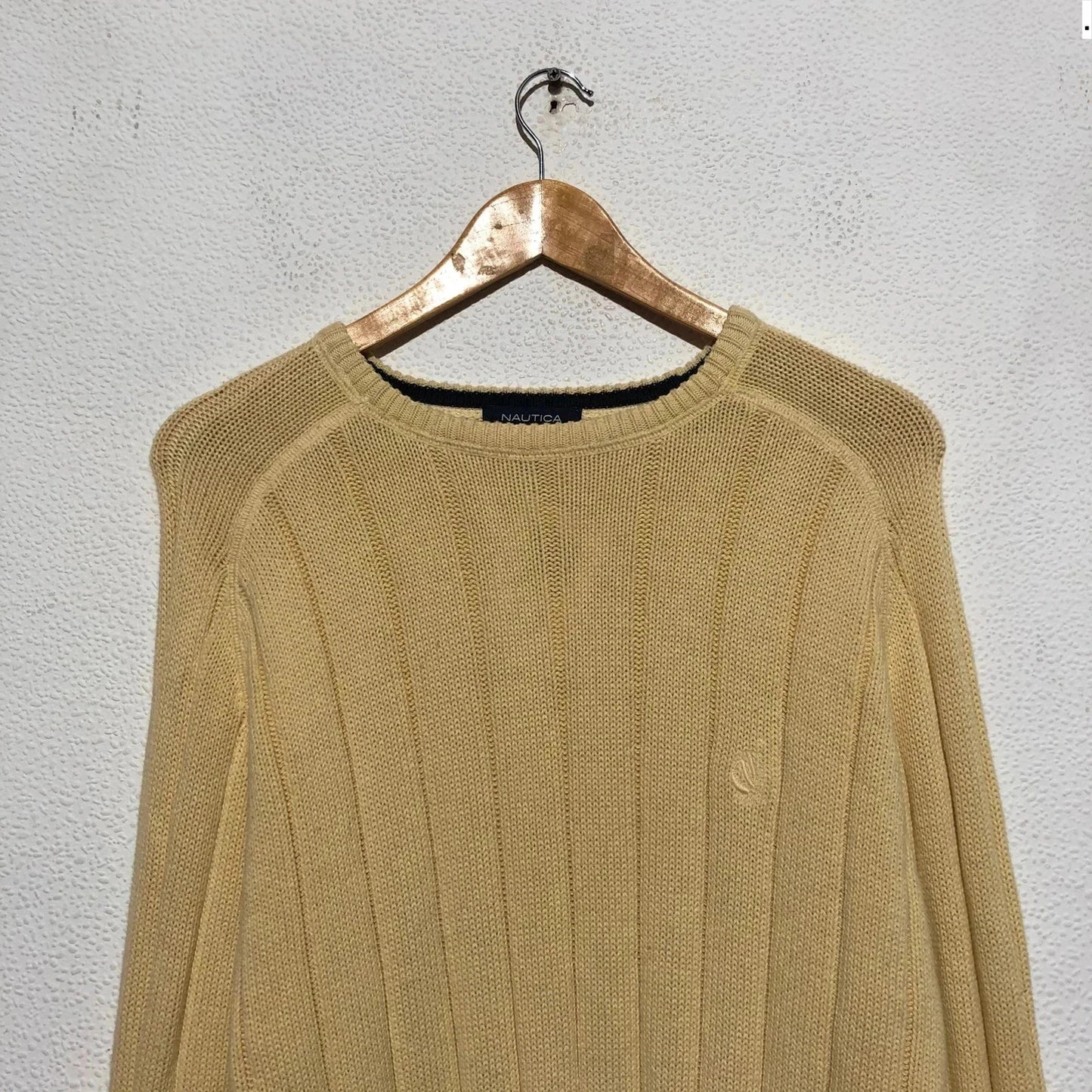 Vintage Yellow Nautica Knitted Jumper Heavyweight - Large