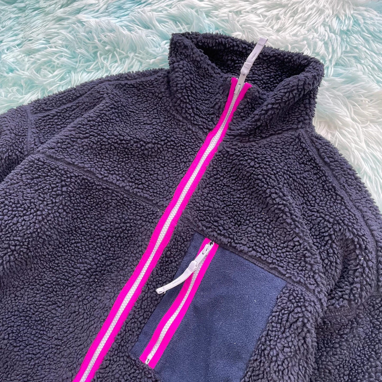 Navy & Pink Gap Sherpa Fleece Jacket - Medium