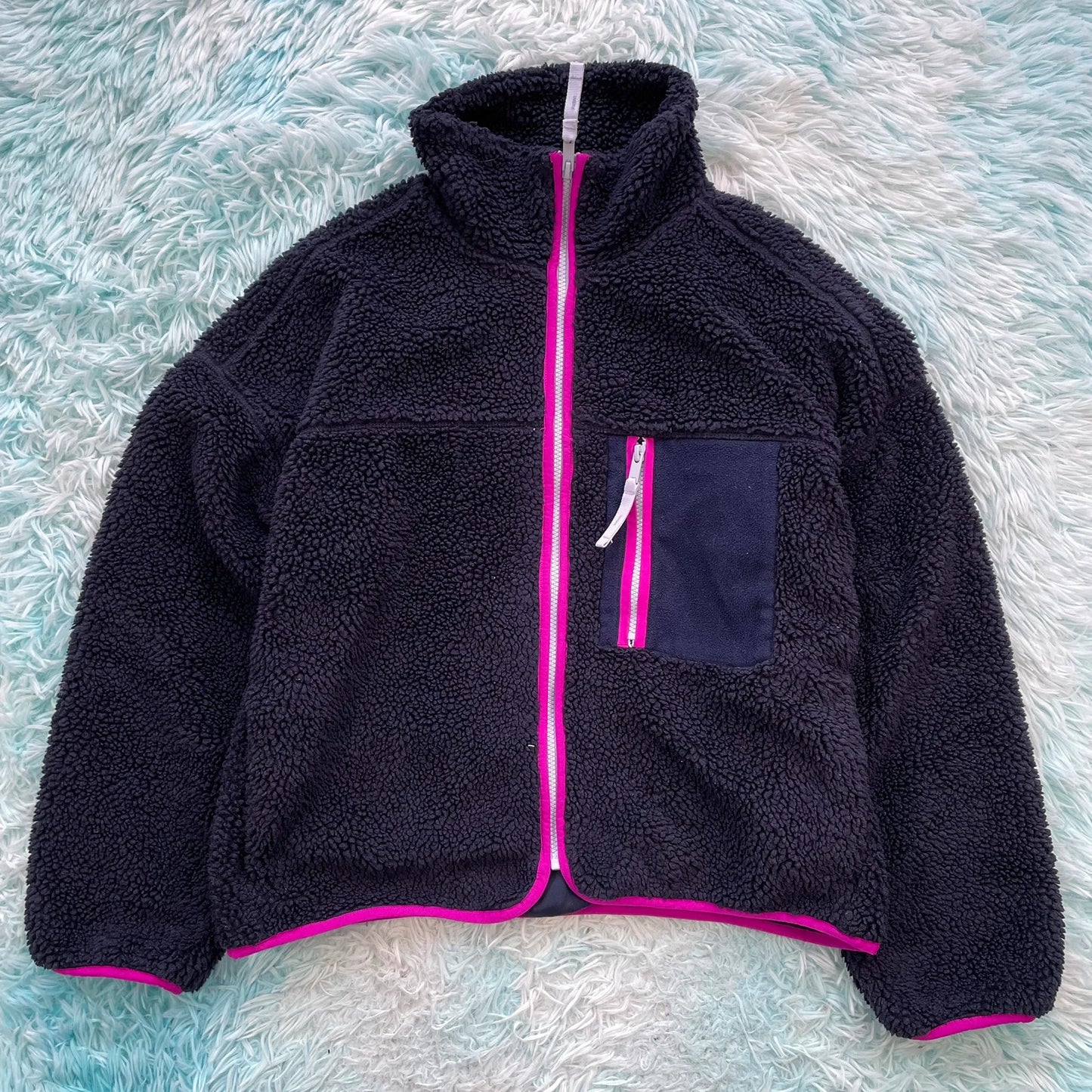 Navy & Pink Gap Sherpa Fleece Jacket - Medium