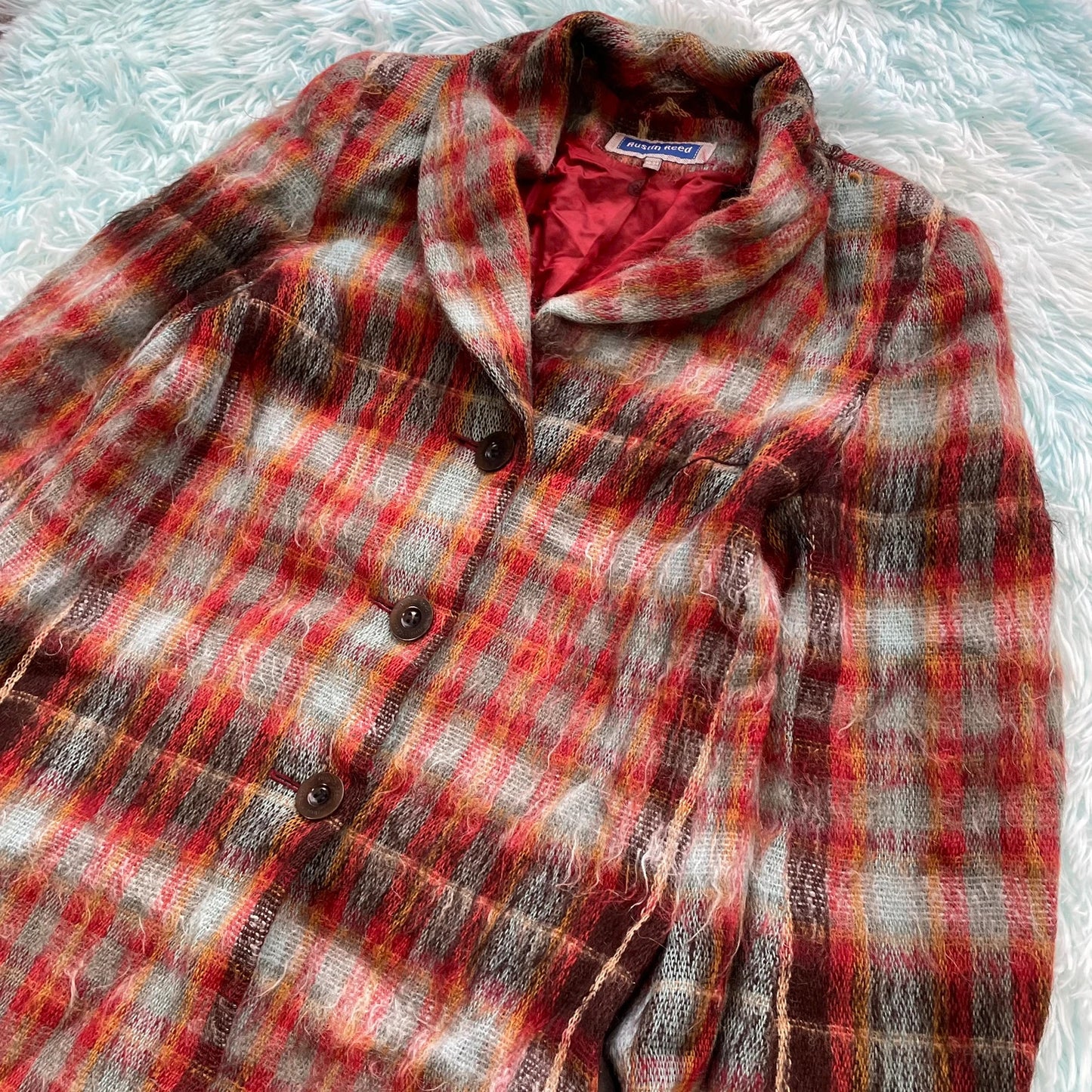 Vintage 90s Red Mohair Wool Blend Long Coat - Size 10