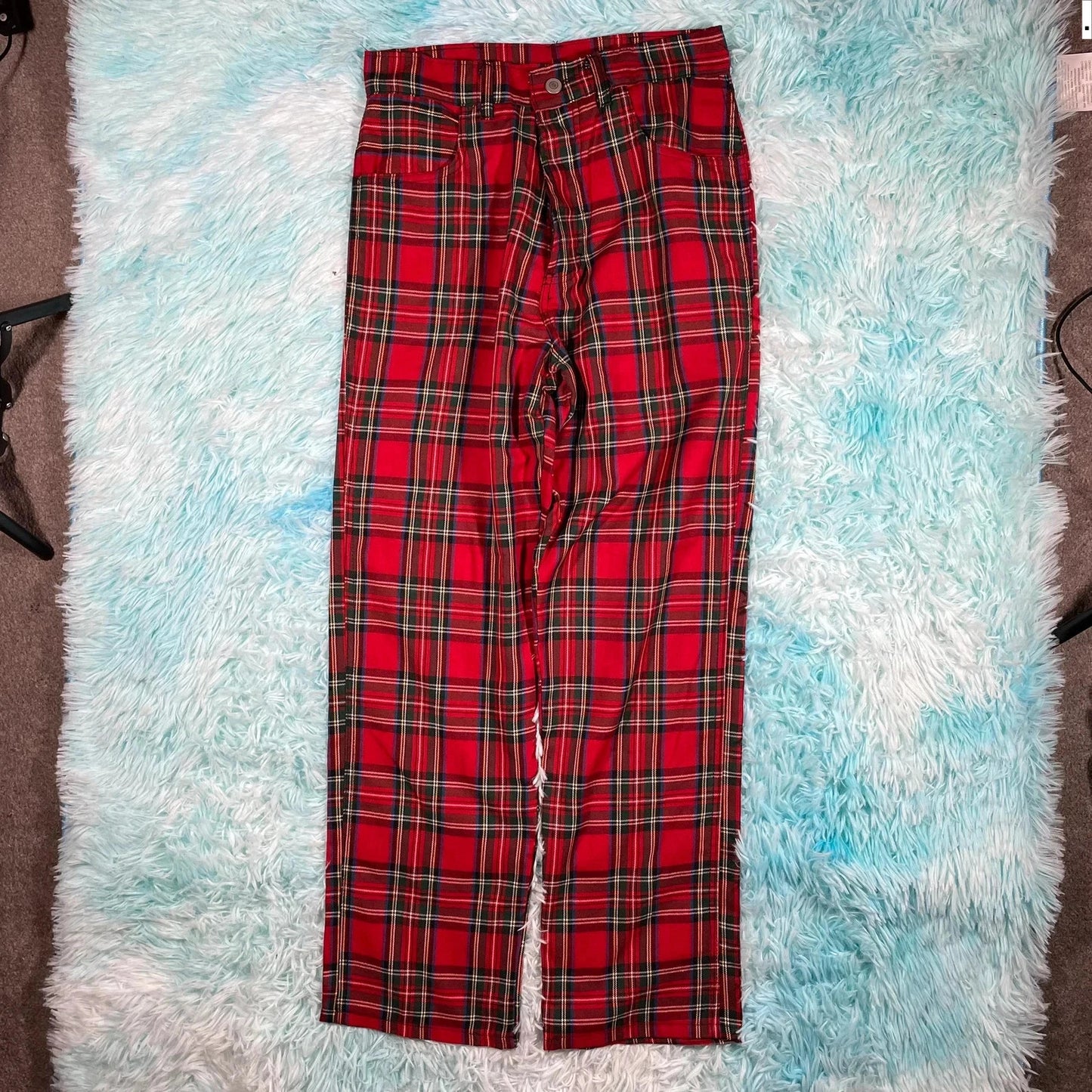 Vintage 90s Red Tartan Golf Trousers - 32W 32L