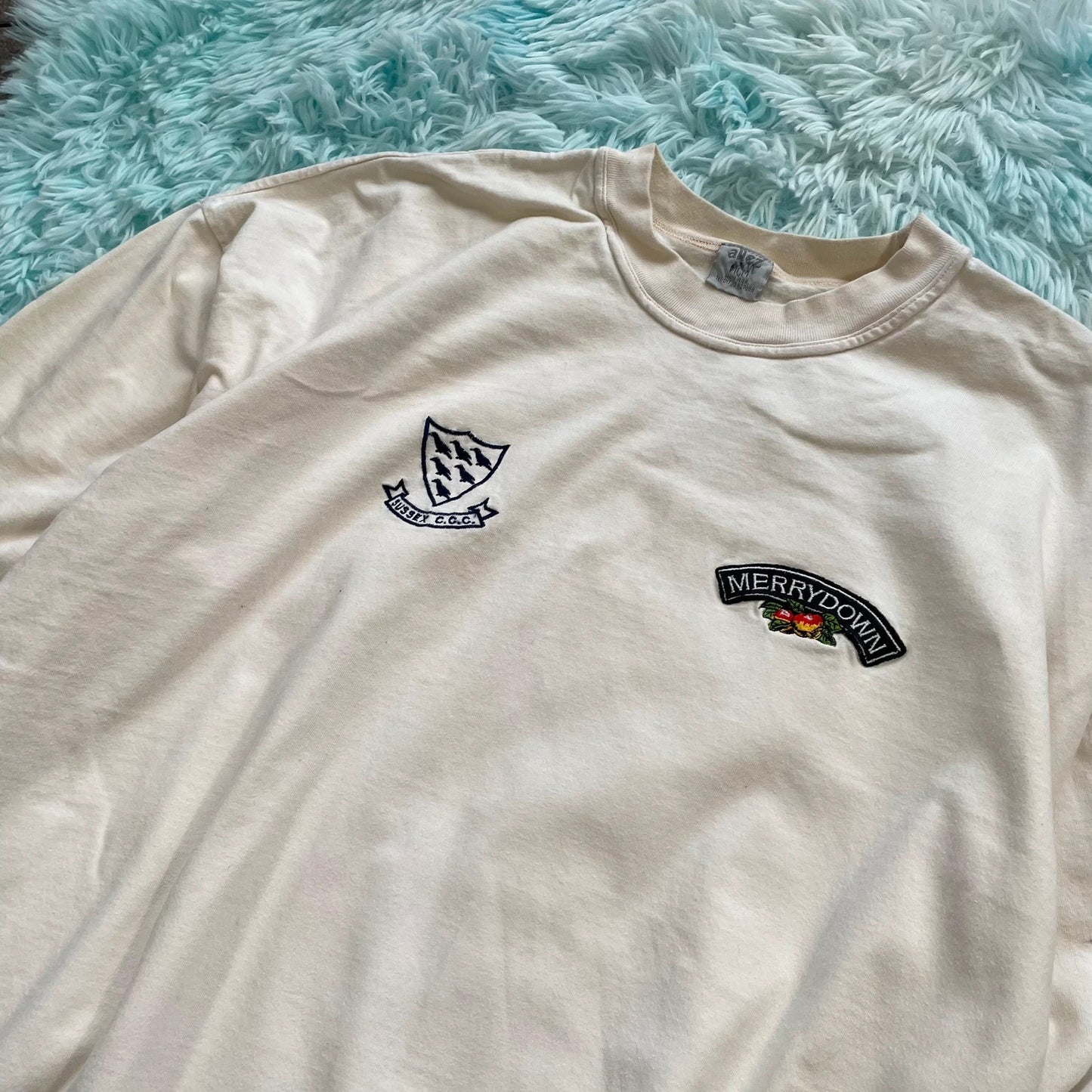 Vintage 90s Cream Sussex Cricket T Shirt - XL