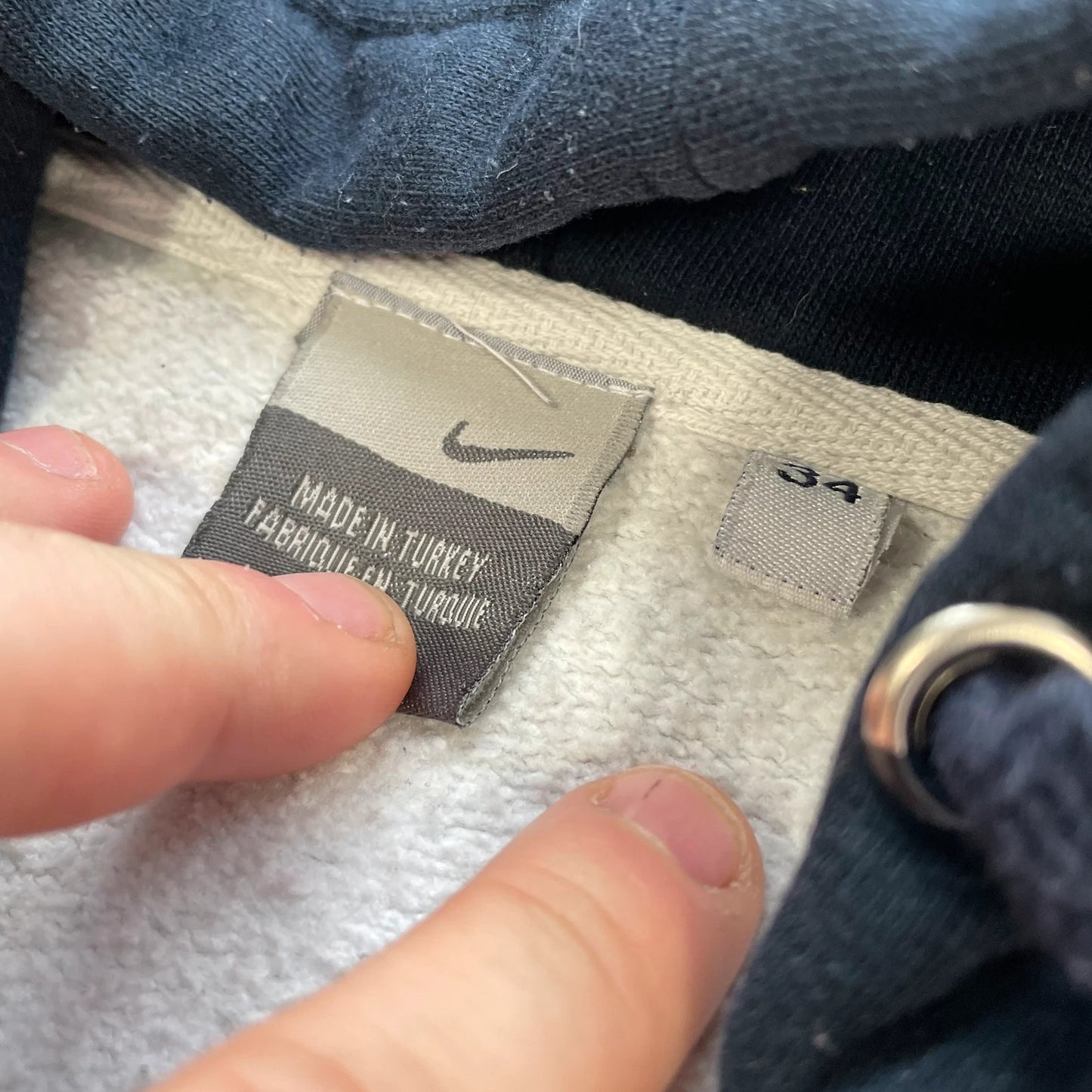 Vintage 90s Grey & Navy Nike Hoodie Full Zip - XS