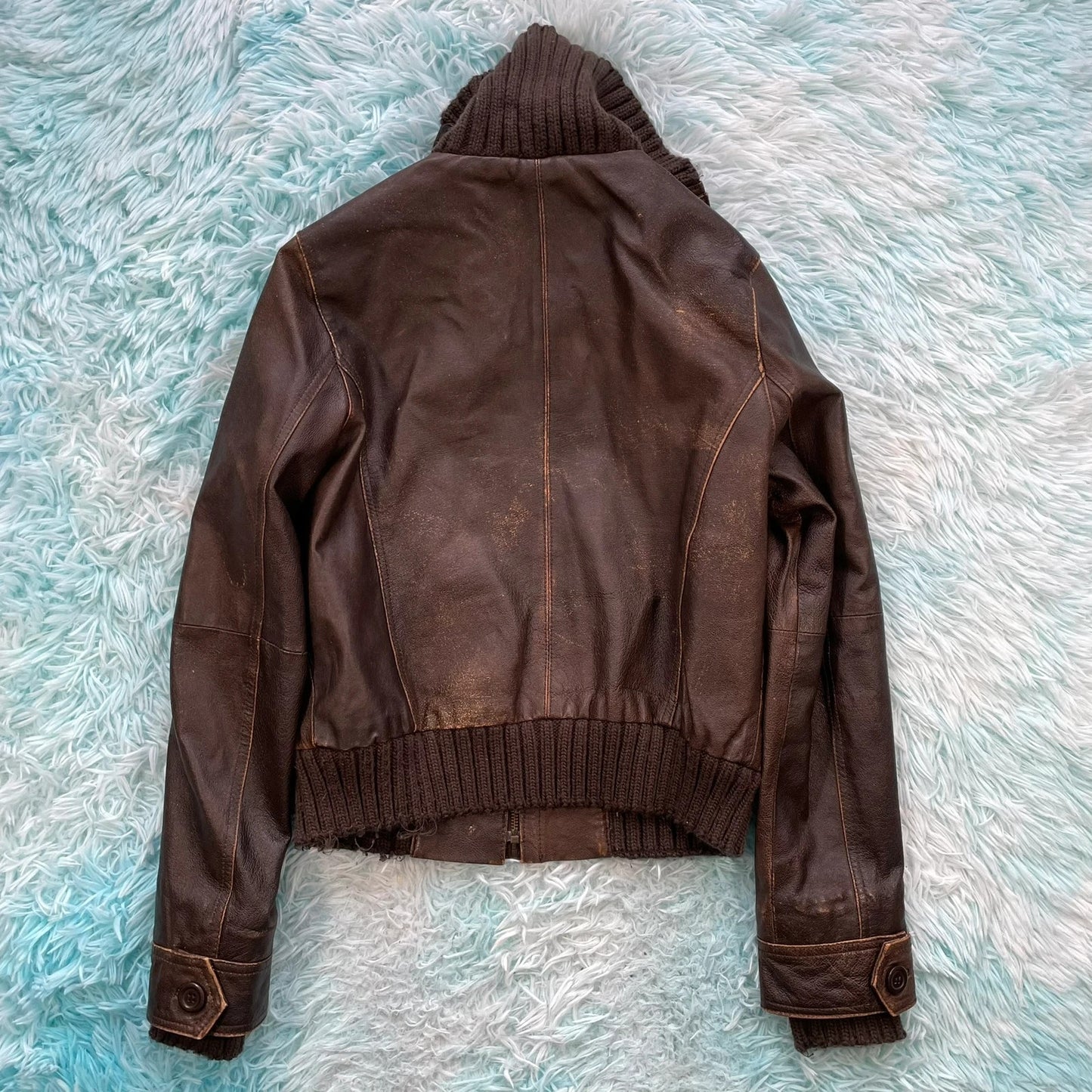 Vintage 00s Y2K Brown Leather Jacket Fitted - Size 12