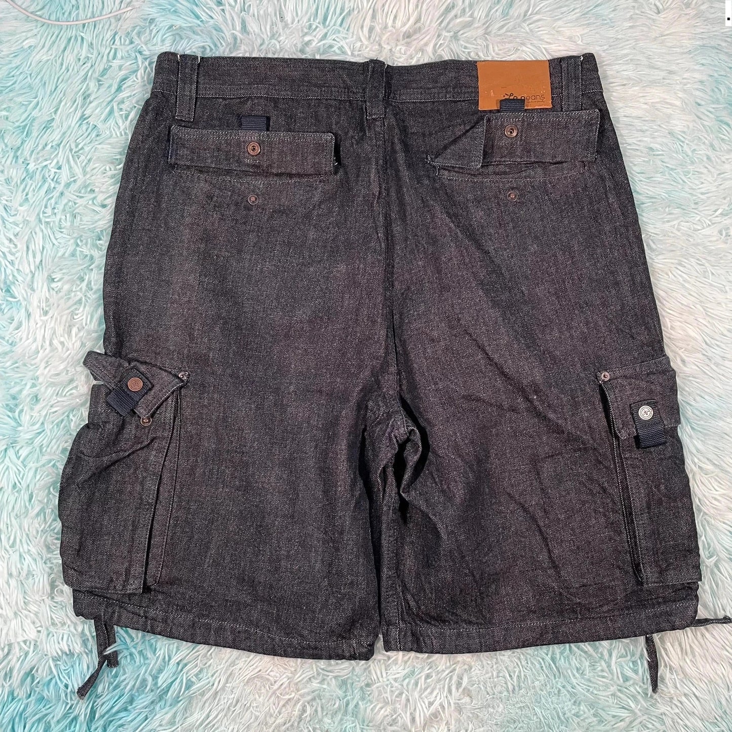 Vintage 00s Navy Cargo Jean Shorts Jorts - 38W