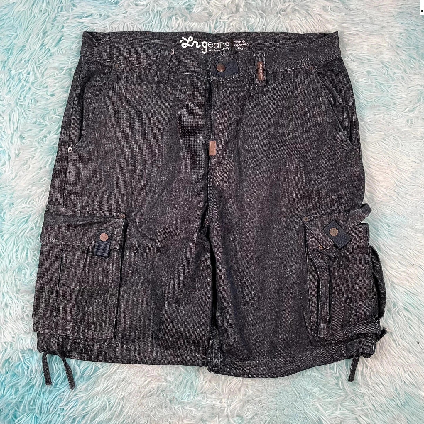 Vintage 00s Navy Cargo Jean Shorts Jorts - 38W