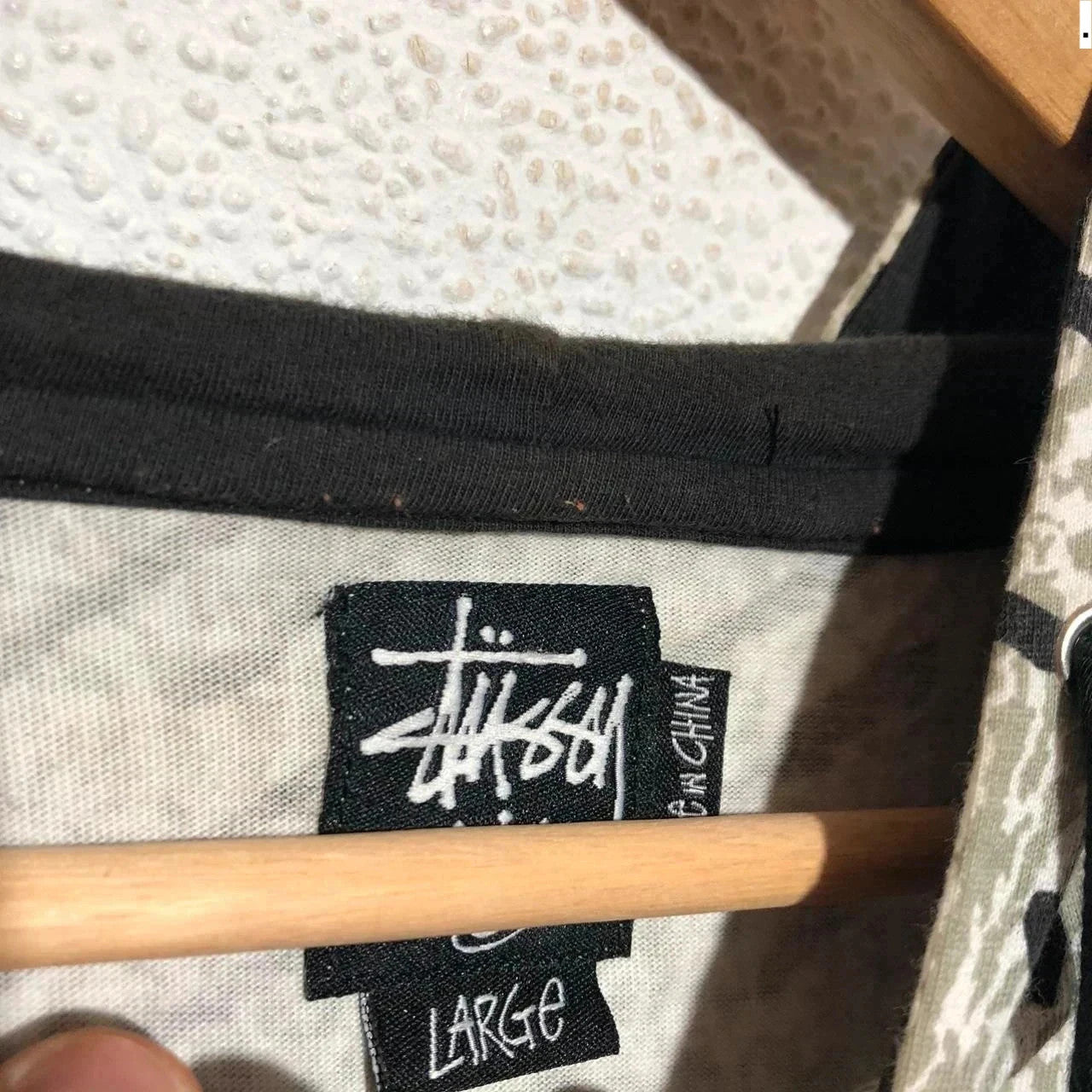 Vintage Leopard Print Stussy Lightweight Hoodie - Large