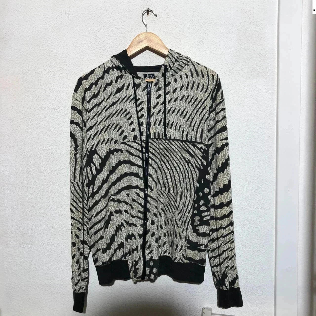 Vintage Leopard Print Stussy Lightweight Hoodie - Large
