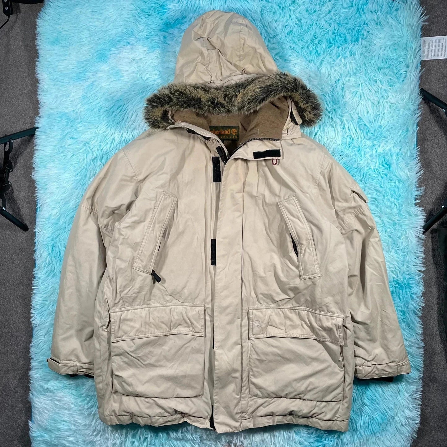 Cream White Timberland Parka Coat Jacket Down Filled - Large