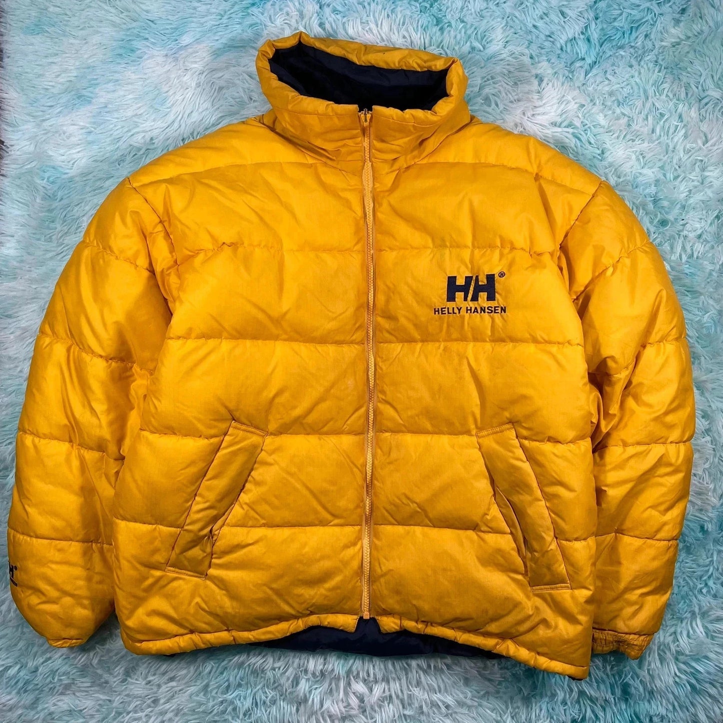 Vintage 90s Yellow & Navy Reversible Helly Hansen Puffer Jacket - Large
