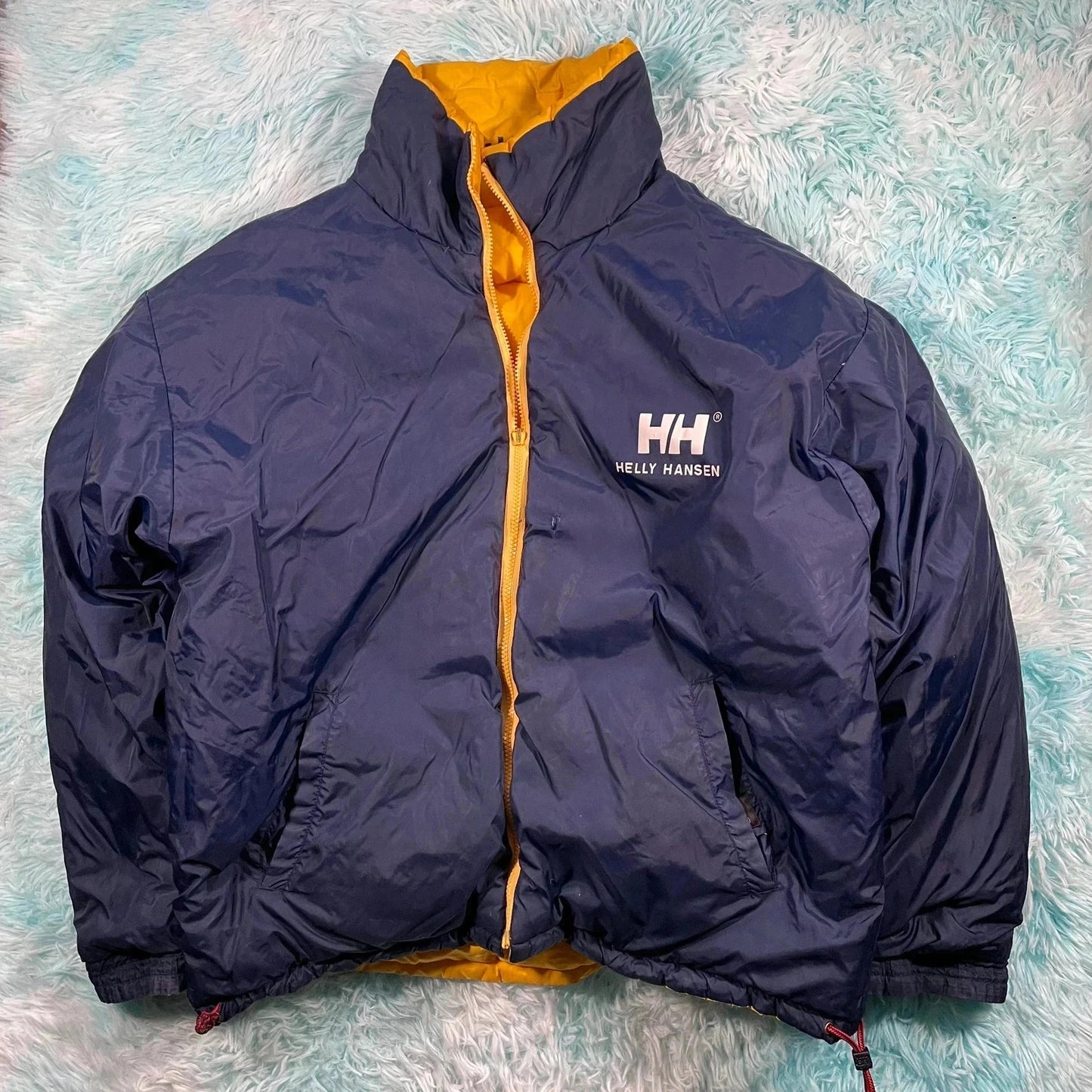 Vintage 90s Yellow & Navy Reversible Helly Hansen Puffer Jacket - Large