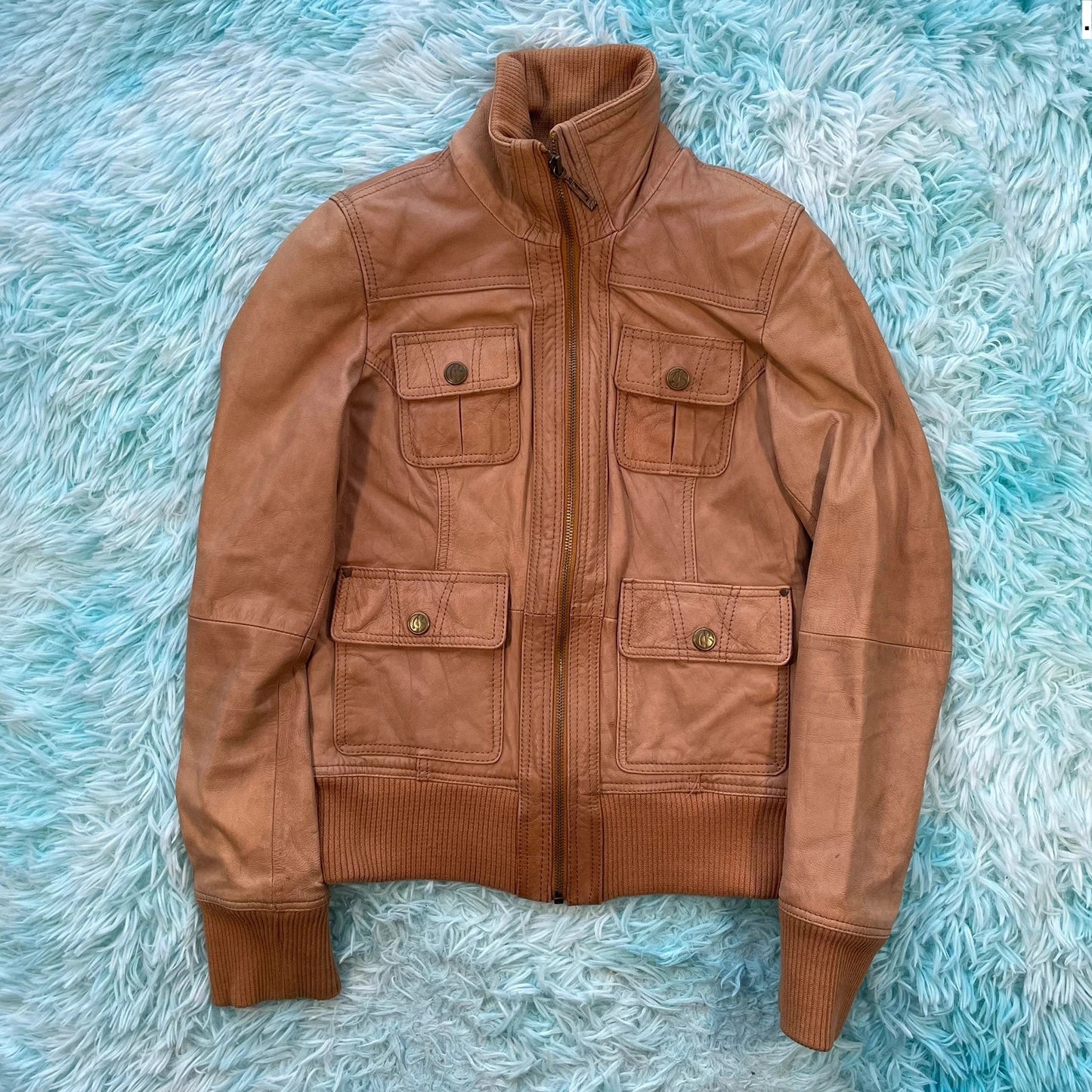 Vintage Brown Fitted Leather Jacket - Small