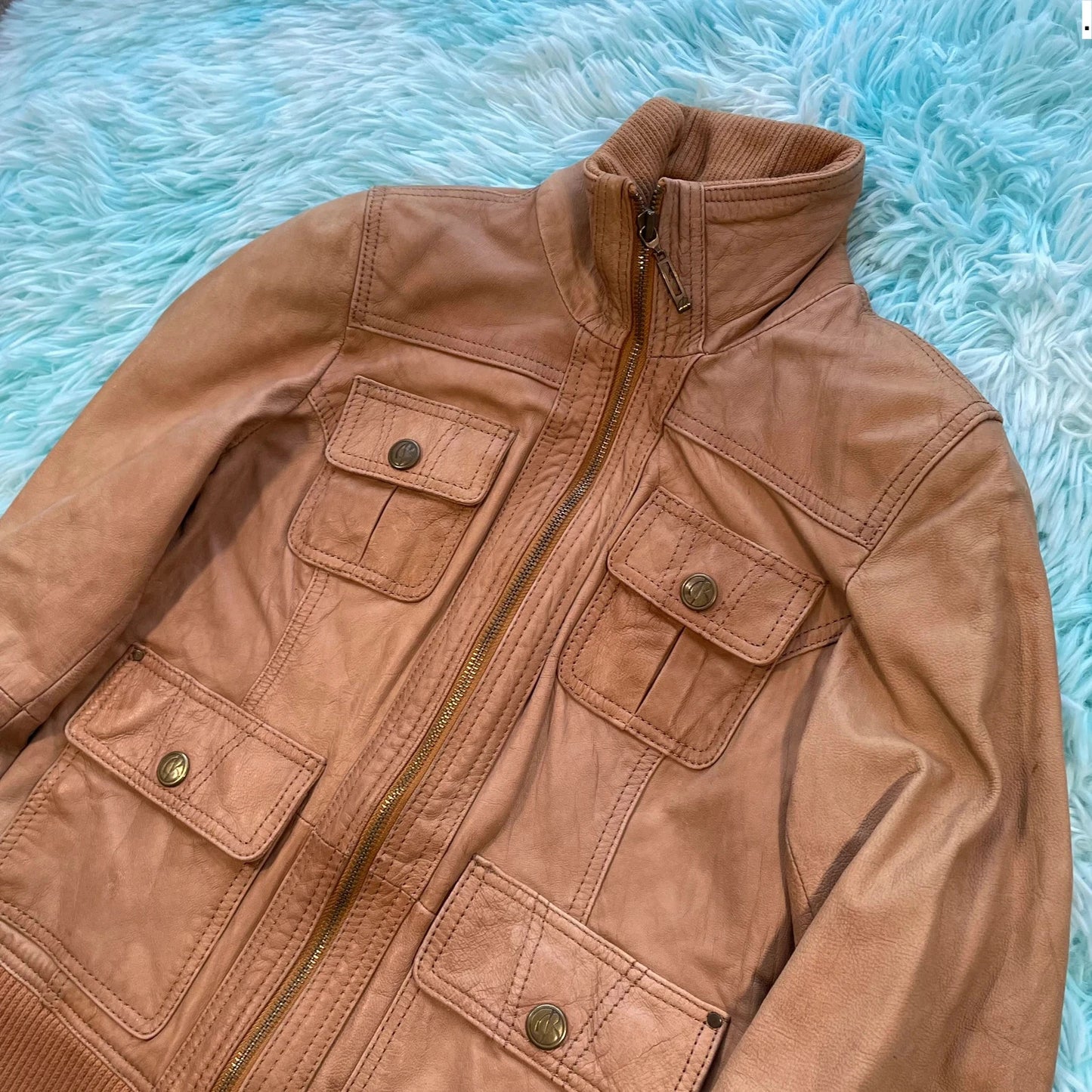 Vintage Brown Fitted Leather Jacket - Small