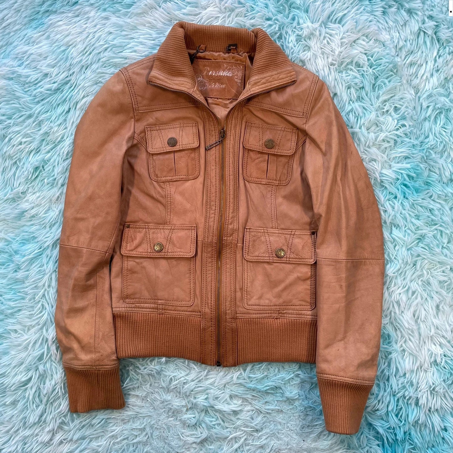 Vintage Brown Fitted Leather Jacket - Small