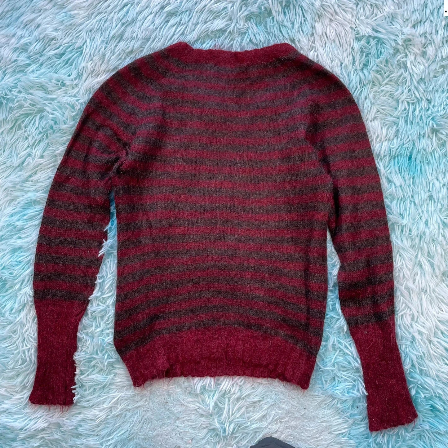 Red & Burgundy Striped Brora Knitted Jumper - Size 12