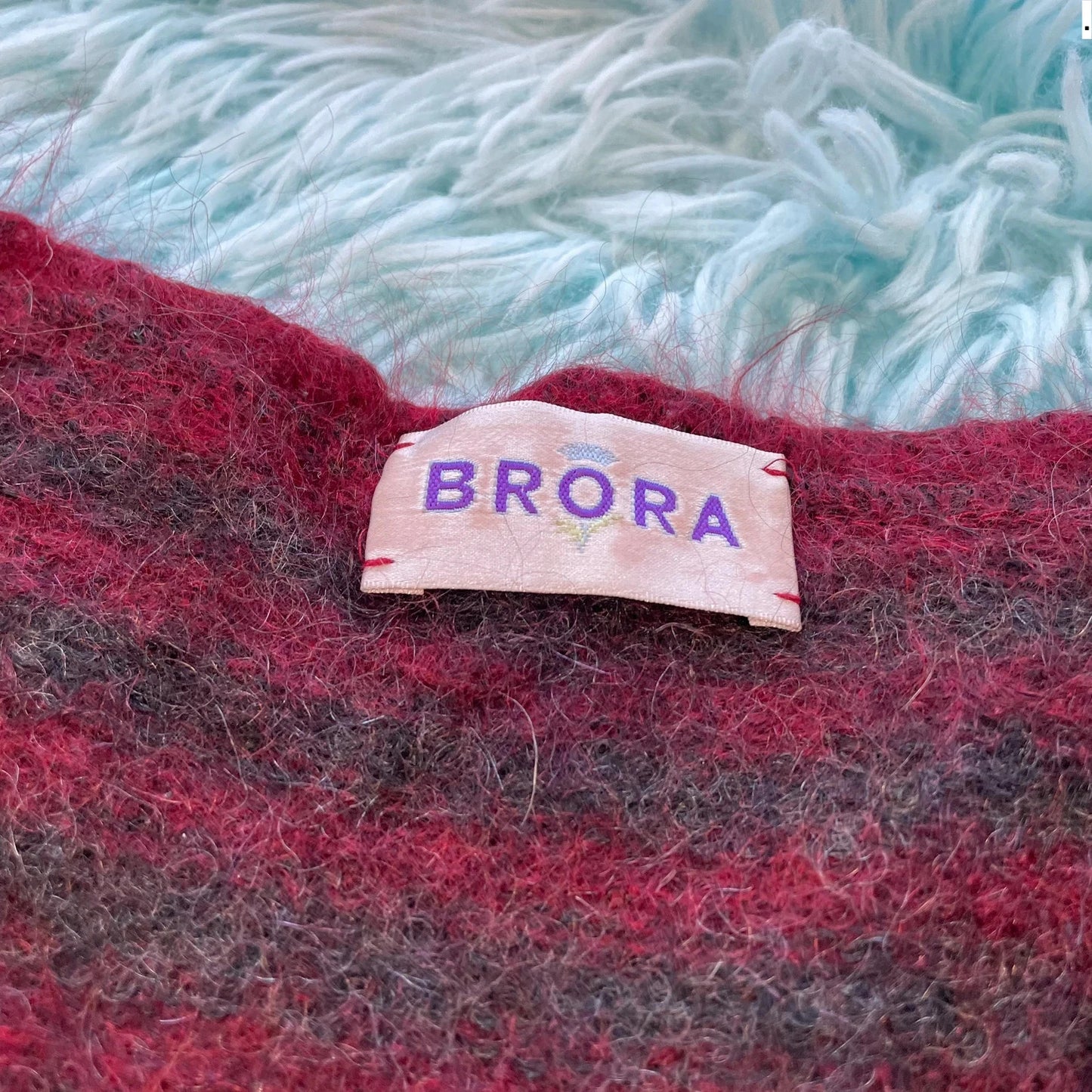 Red & Burgundy Striped Brora Knitted Jumper - Size 12