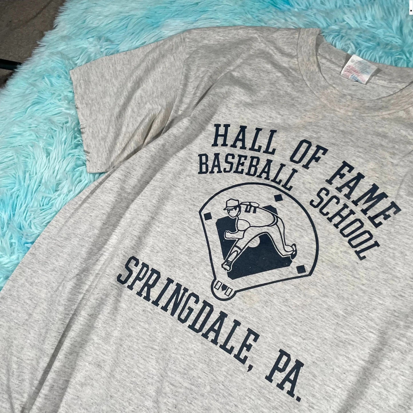 Vintage 90s Grey Baseball Hall of Fame Graphic T Shirt - XL