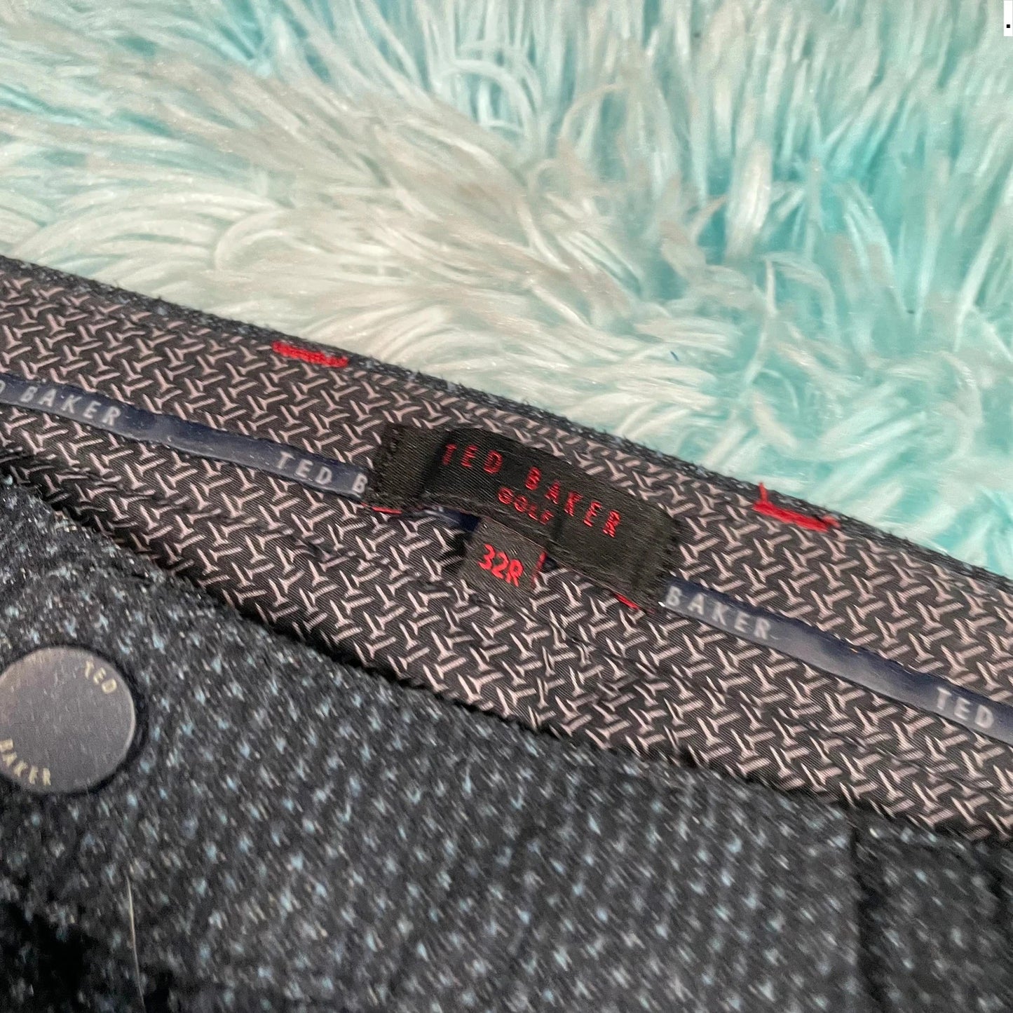 Navy Patterned Ted Baker Golf Chinos Trousers - 32W