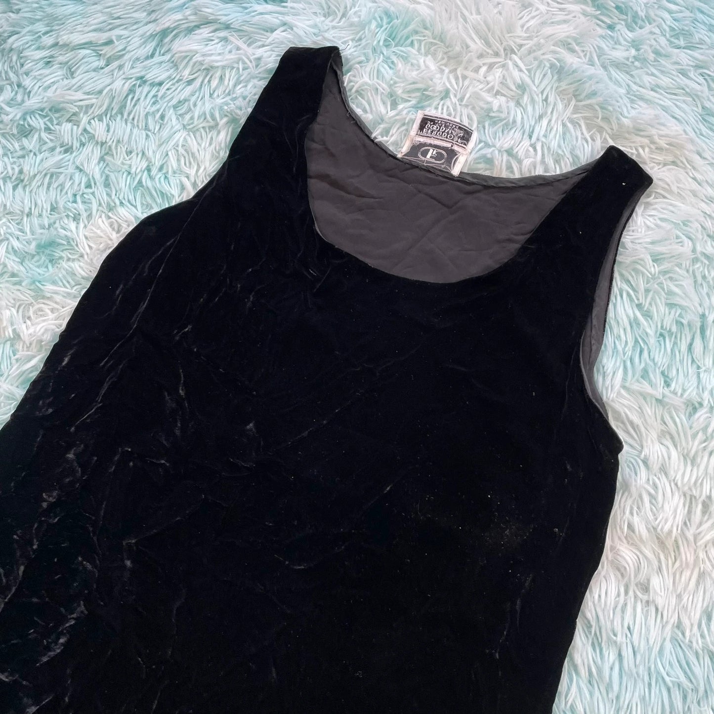 Vintage 90s Black Flora Kung Crushed Velvet Dress - Size 10