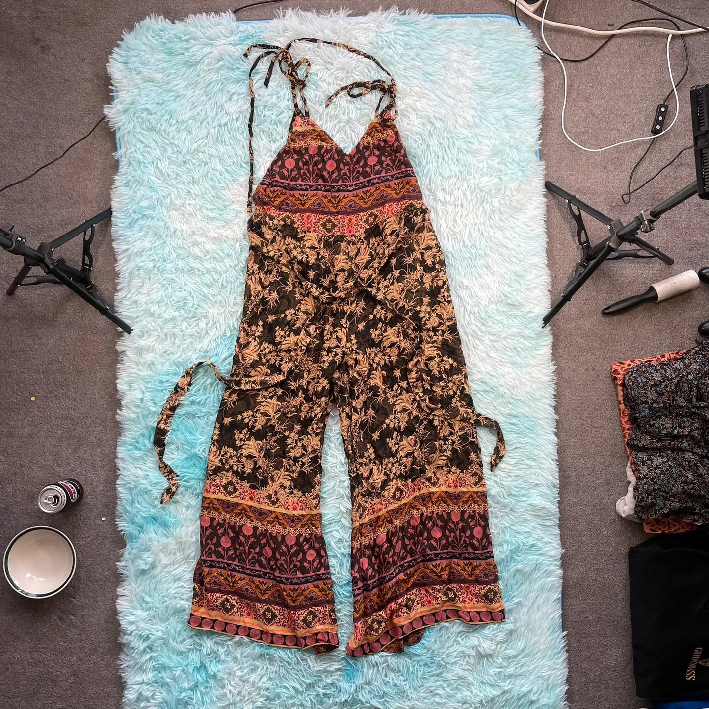 Patterned Free People Slitted Jumpsuit - Small