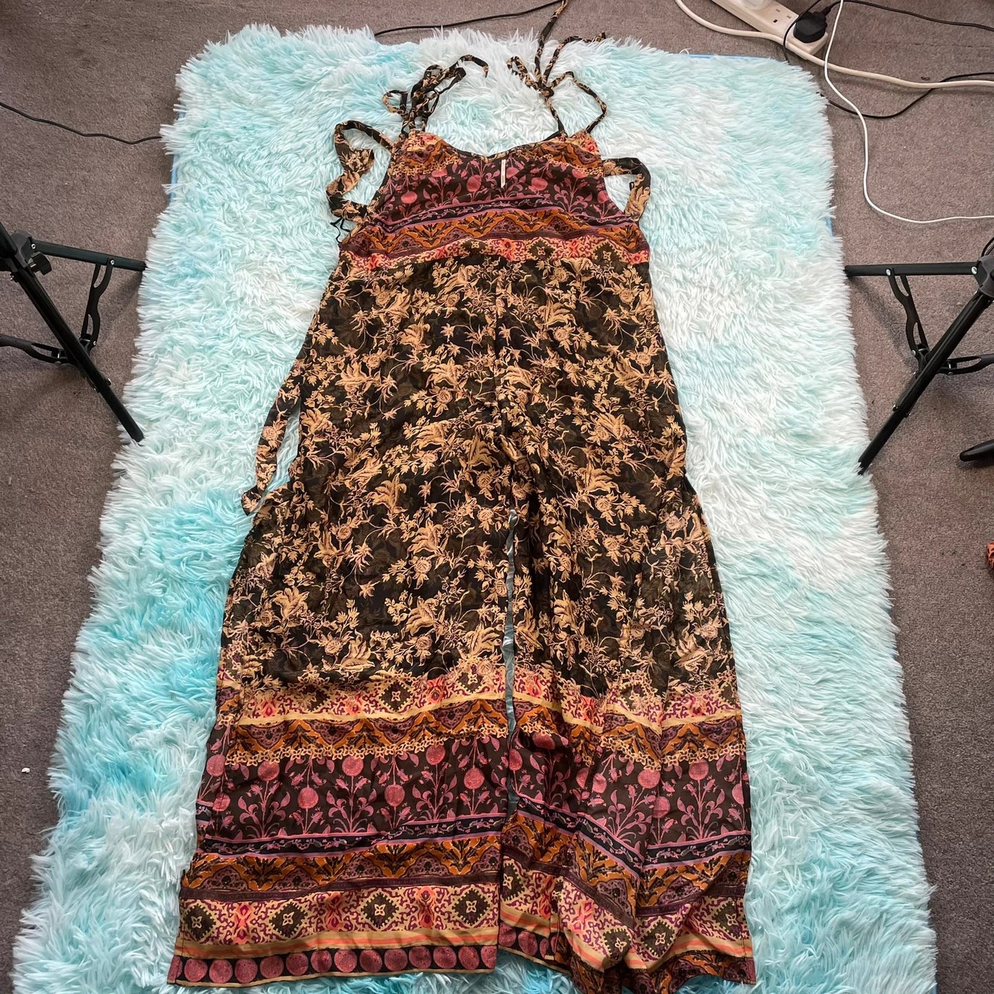Patterned Free People Slitted Jumpsuit - Small