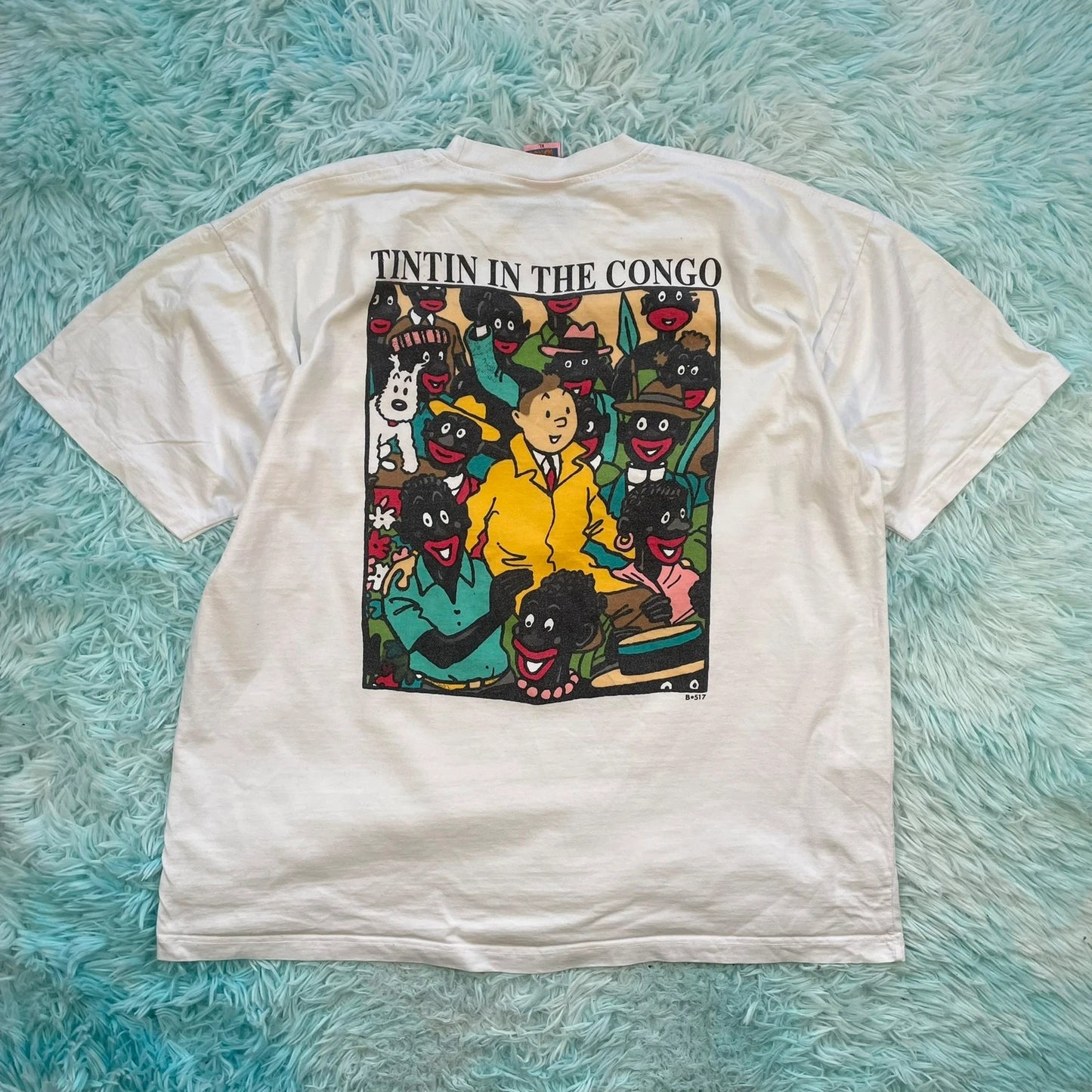 Vintage 90s White Tintin in the Congo Graphic T Shirt - XL