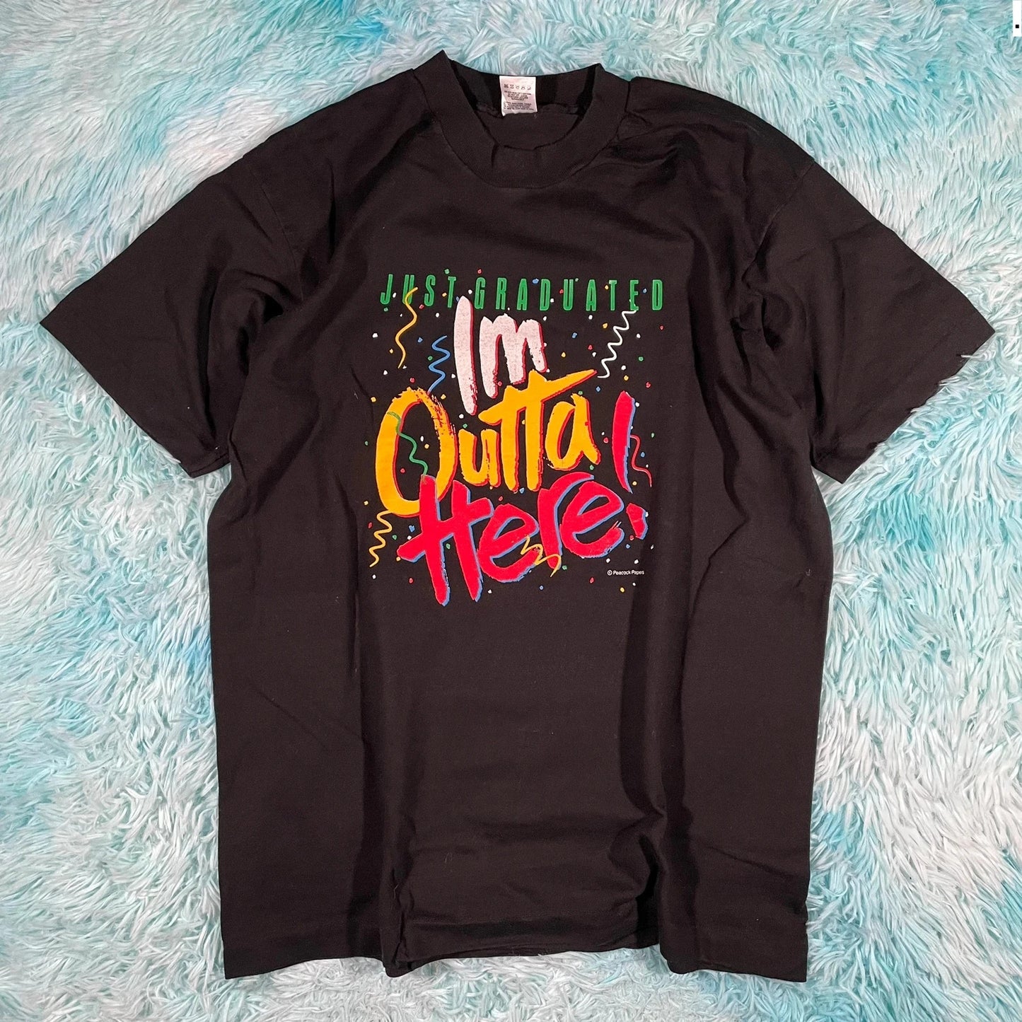 Vintage 90s Black Graduation Print T Shirt - Large