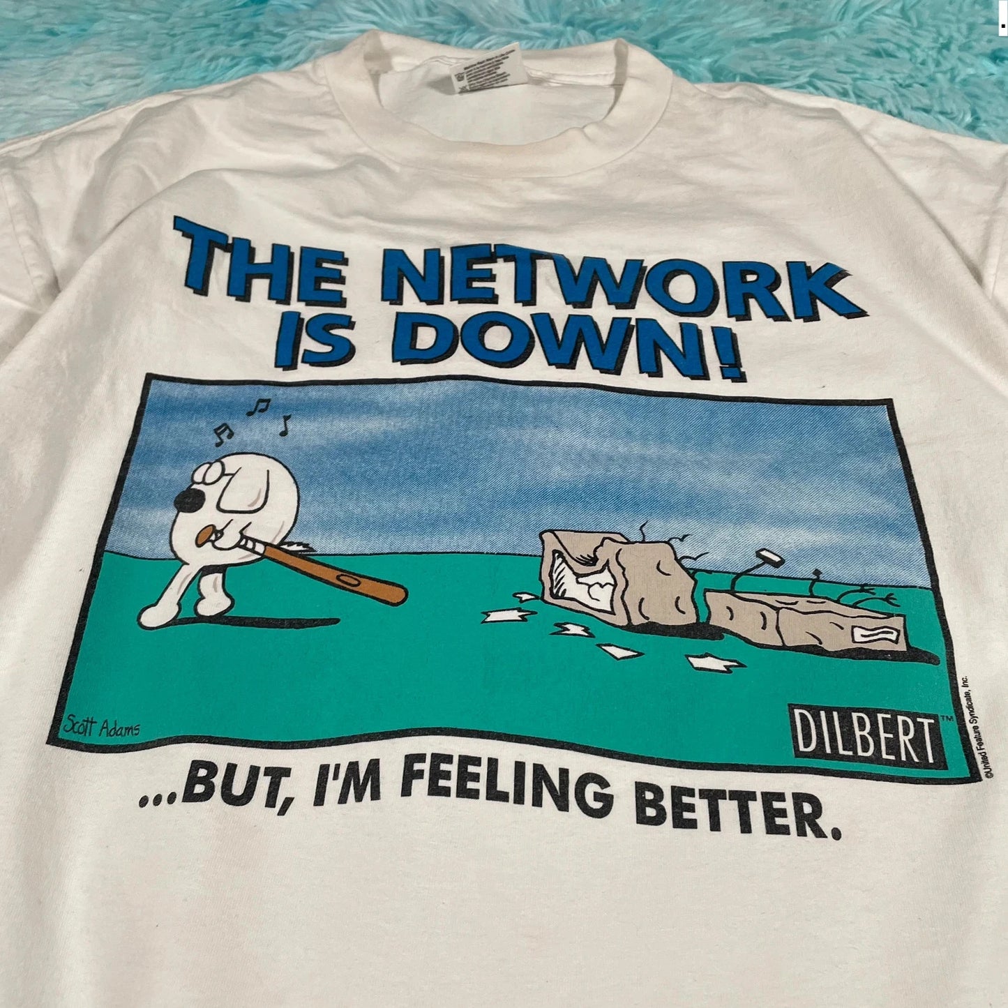 Vintage 90s White Dilbert Comic Graphic T Shirt - XL