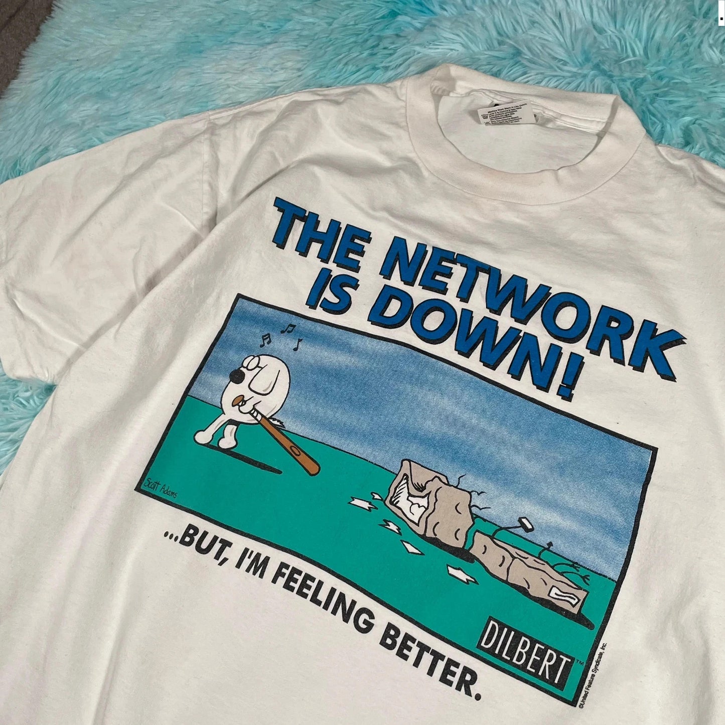 Vintage 90s White Dilbert Comic Graphic T Shirt - XL