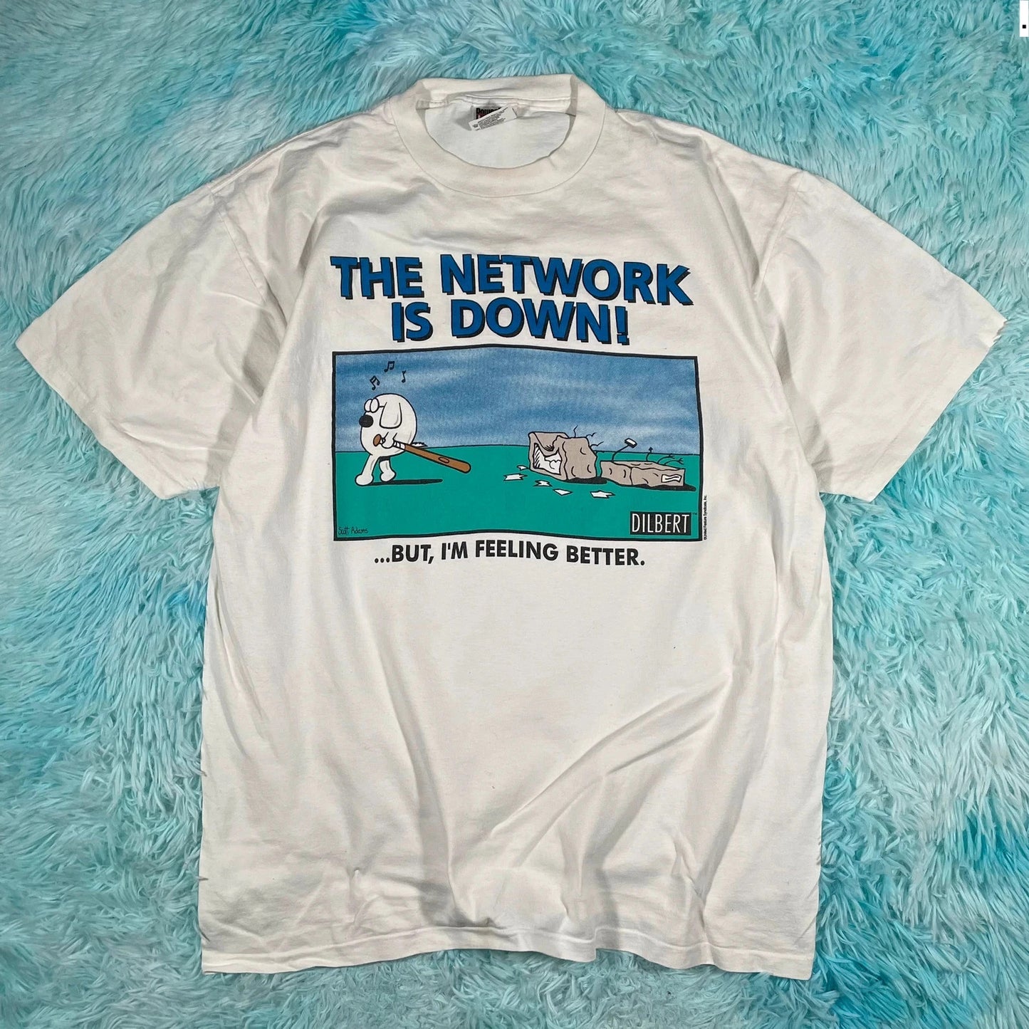 Vintage 90s White Dilbert Comic Graphic T Shirt - XL
