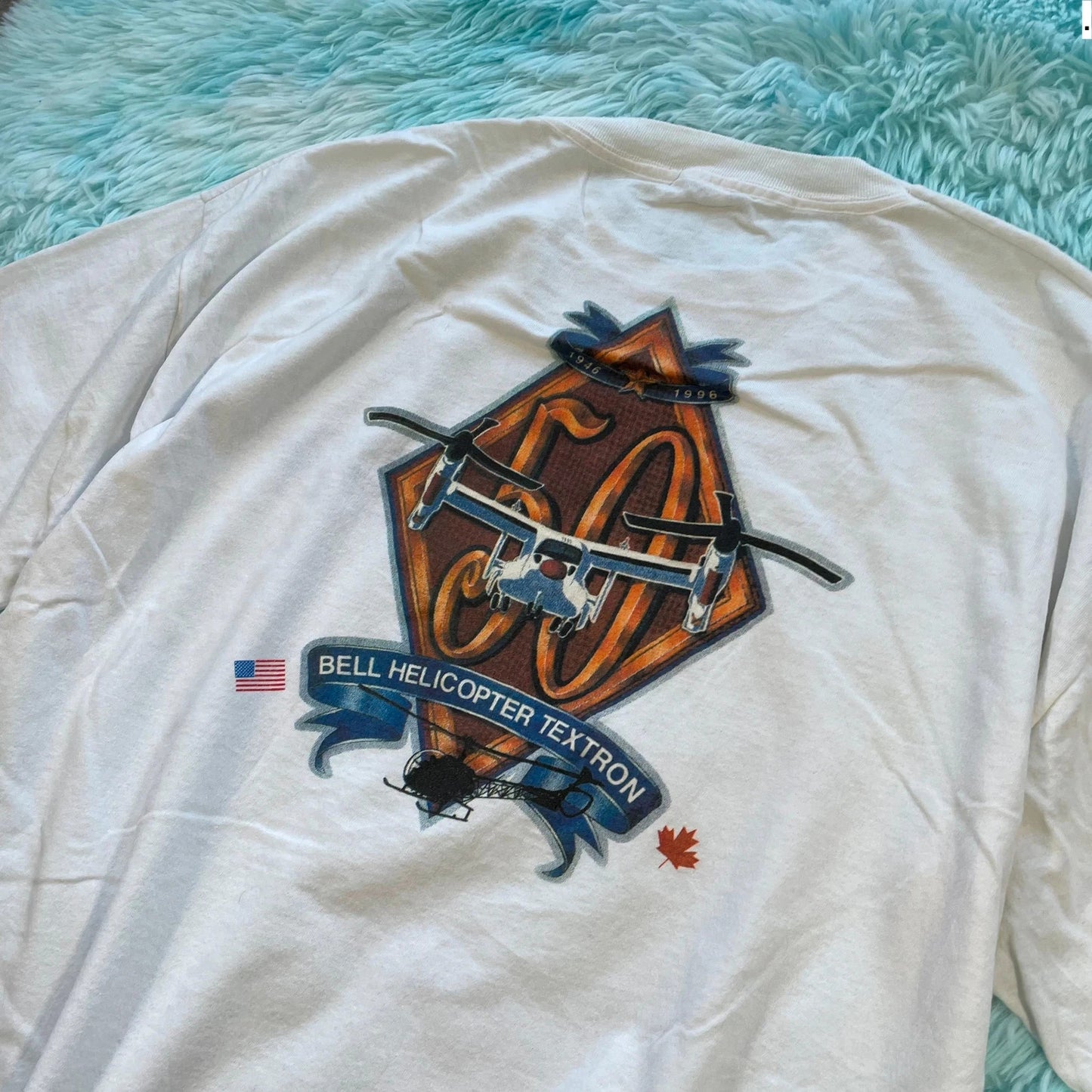 Vintage 90s White Helicopter Graphic T Shirt - XL