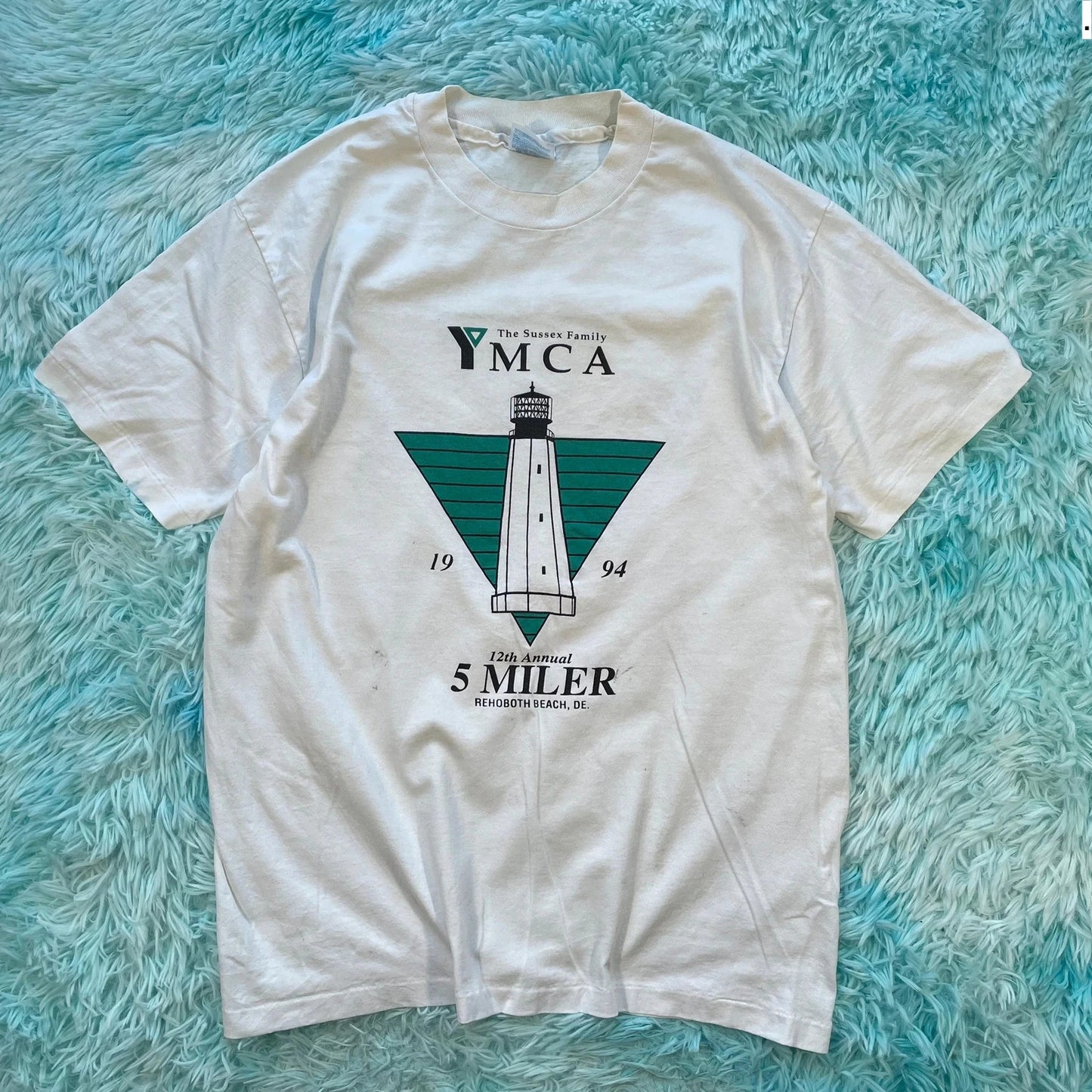 Vintage 90s White YMCA 5k Race Graphic T Shirt - Large