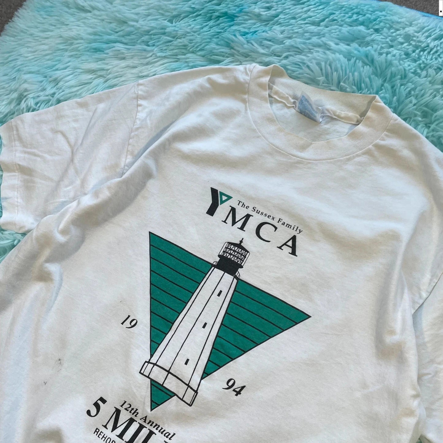 Vintage 90s White YMCA 5k Race Graphic T Shirt - Large