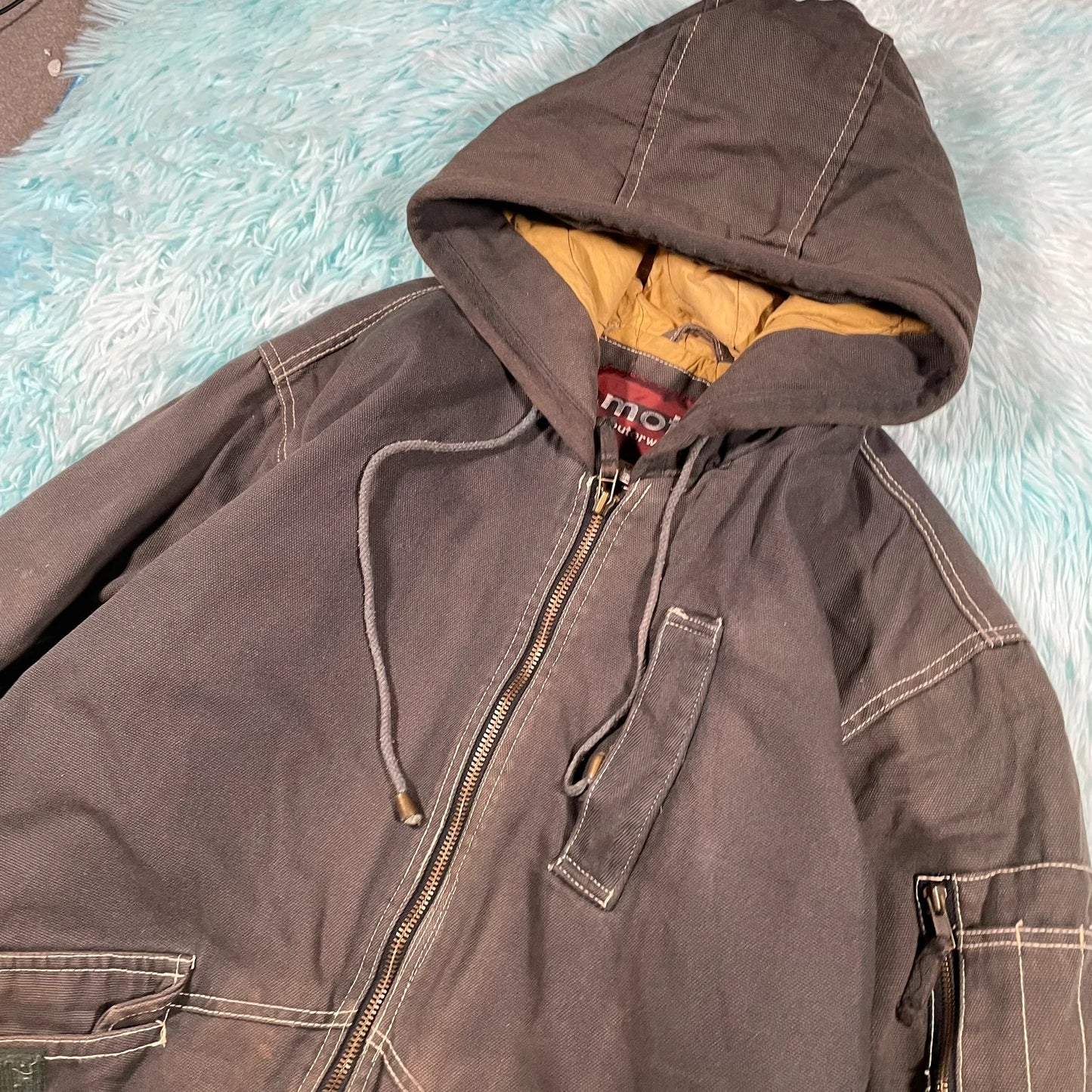 Vintage 00s Brown Heavyweight Moto Canvas Jacket - Medium