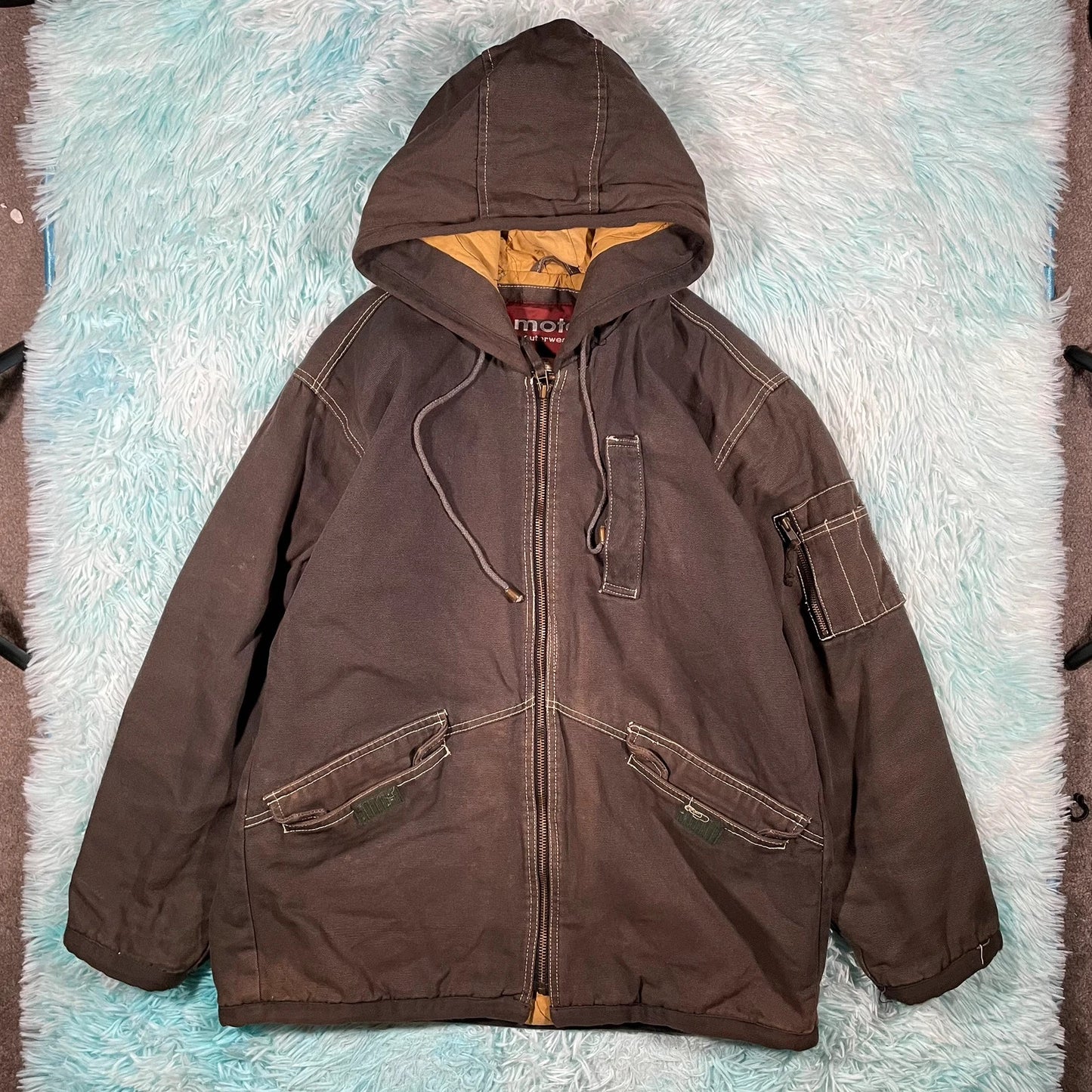 Vintage 00s Brown Heavyweight Moto Canvas Jacket - Medium