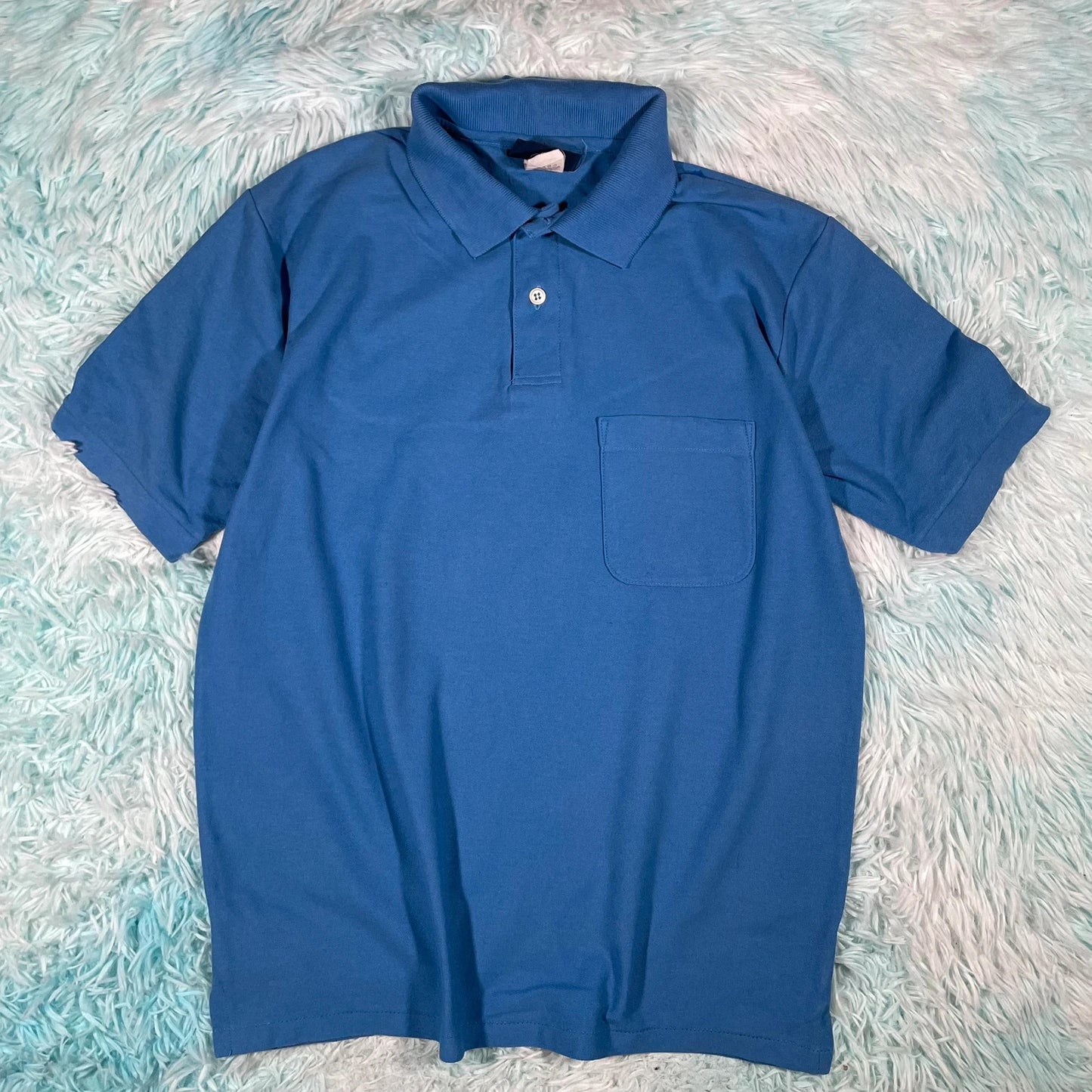 Vintage 90s Blue Plain Polo Shirt - Medium