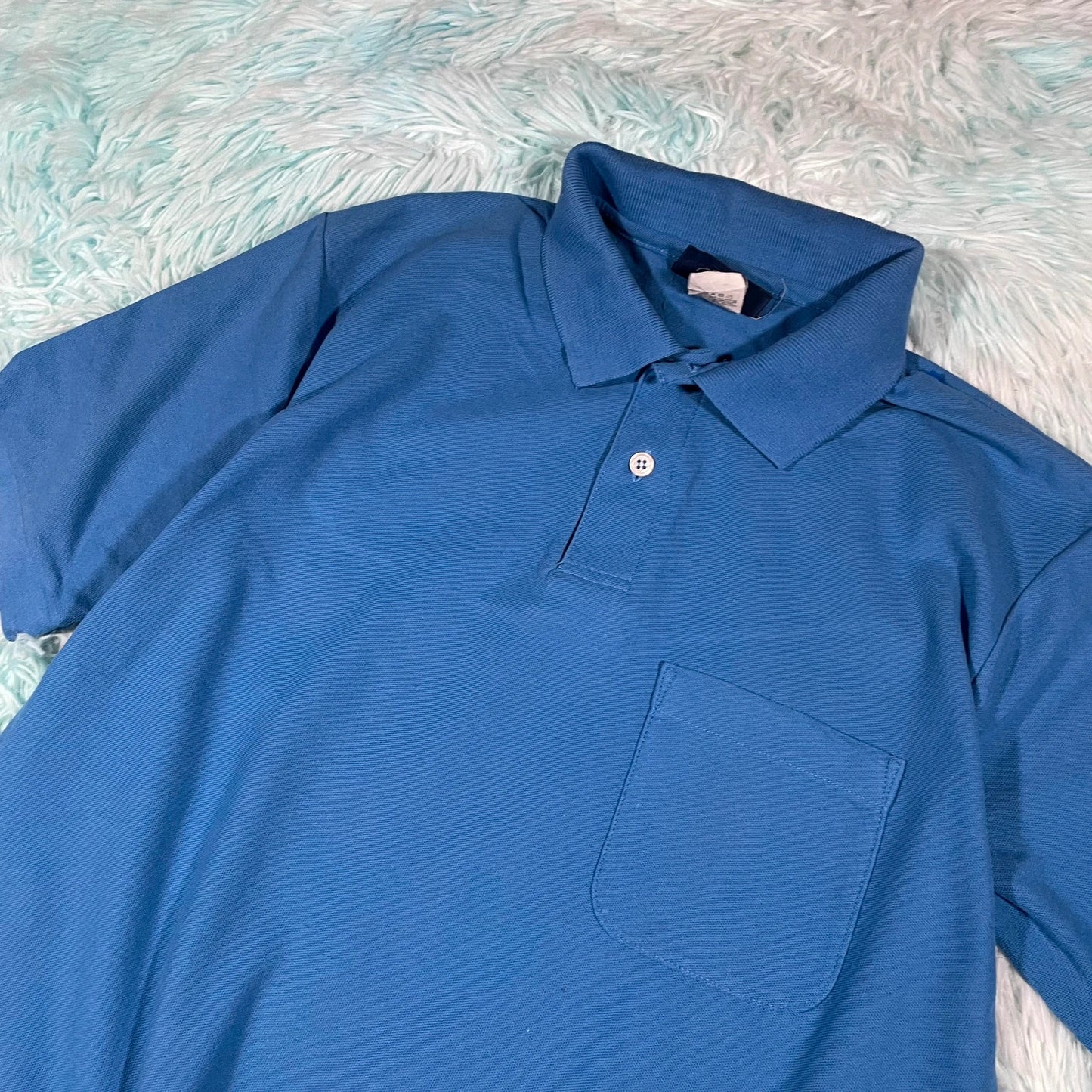 Vintage 90s Blue Plain Polo Shirt - Medium