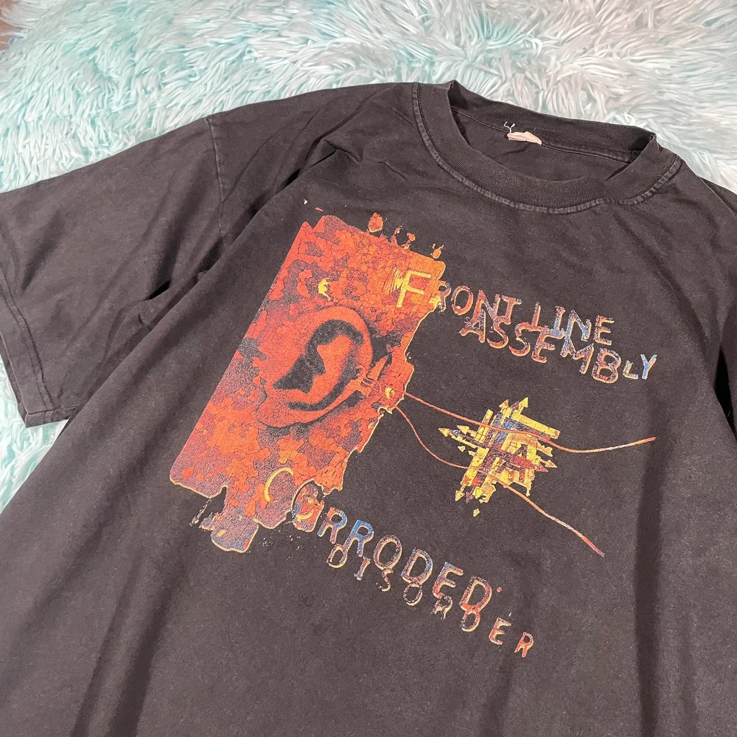 Vintage 90s Black Front Line Assembly FLA Band T Shirt - XL