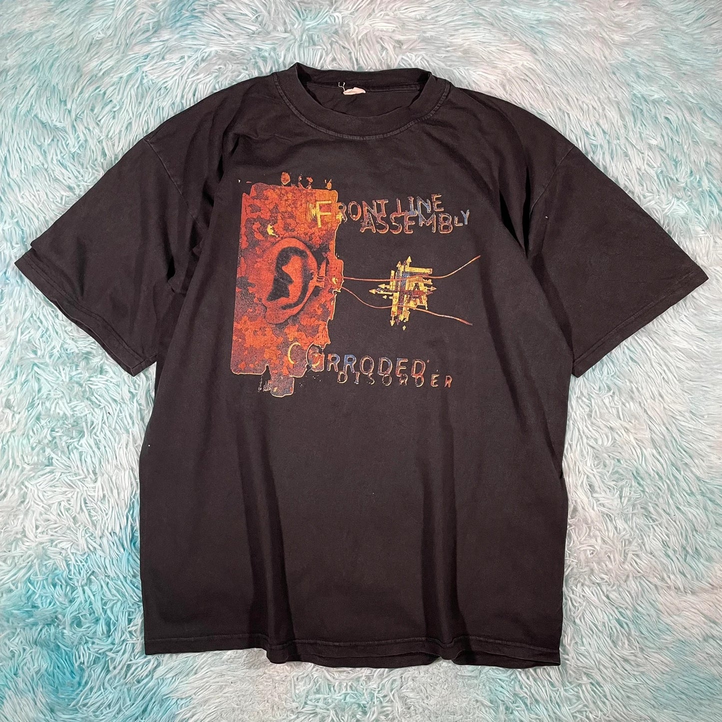 Vintage 90s Black Front Line Assembly FLA Band T Shirt - XL