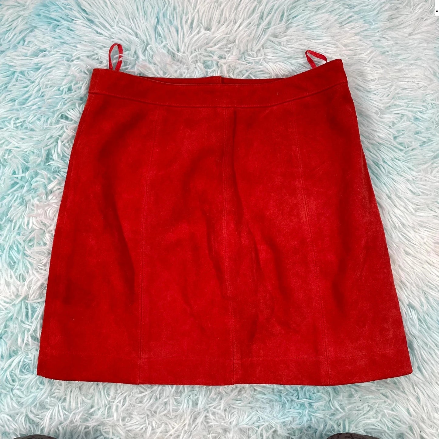 Vintage 90s Red Suede Skirt Topshop - Size 10