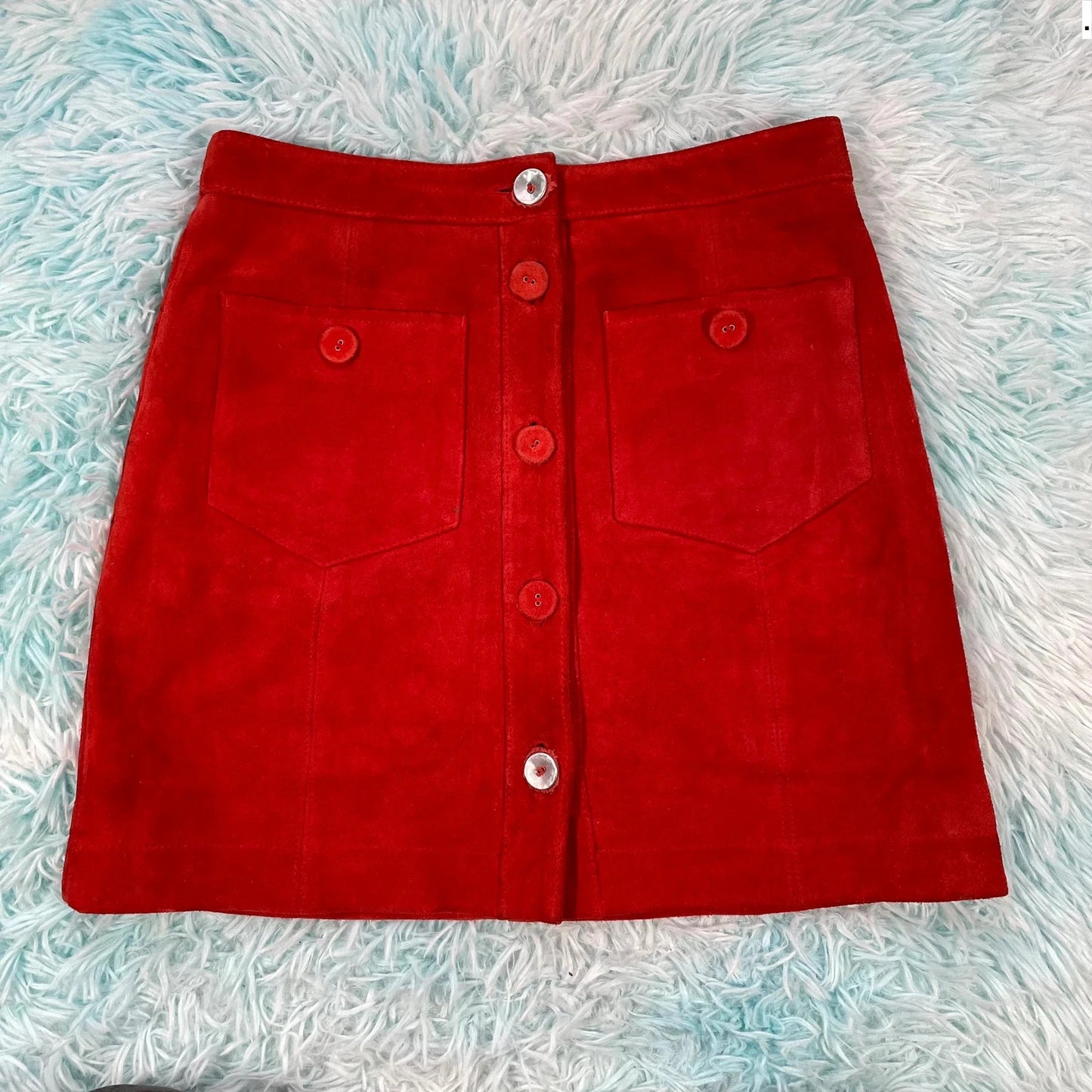 Vintage 90s Red Suede Skirt Topshop - Size 10